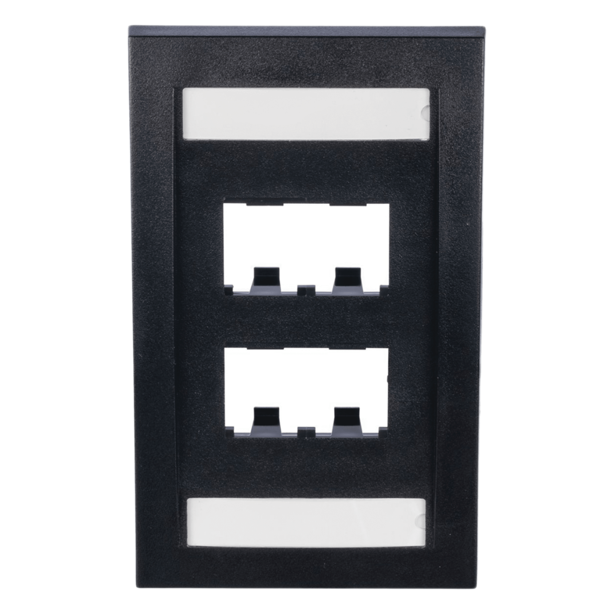 Placa de Pared Vertical / 4 Puertos Mini-Com / Con Espacio para Etiquetas / 2.75 x 4.5 pulg. / Perfil Elevado / Negro — PANDUIT · SKU CFPE4BLY
