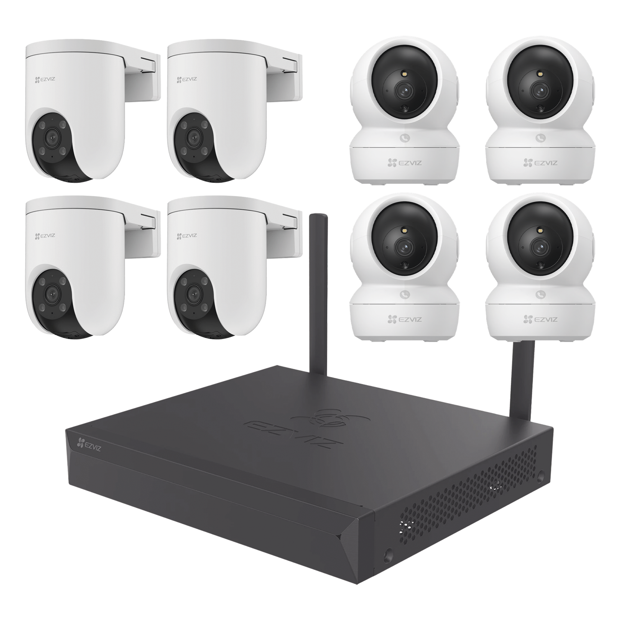 Kit de Cámaras Wi-Fi / 3 Megapixel / 8 Canales / 8 Cámaras / Visión Nocturna a Color / Detección de Humanos y Vehículos / Audio Bidireccional / NVR Wi-Fi — EZVIZ · SKU KIT/CSX5S/8W