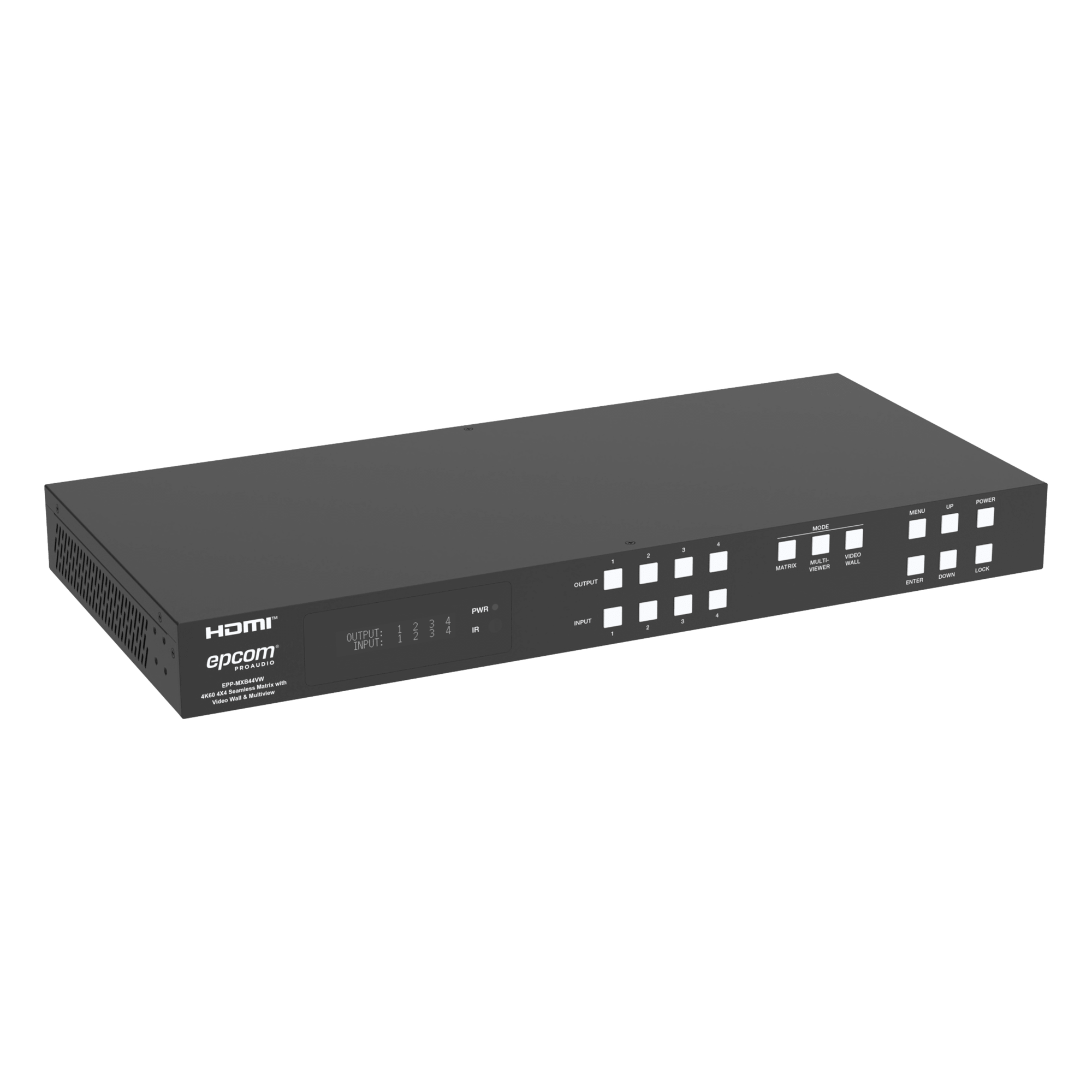 Switch Matrix HDMI / 4x4 / 18 Gbps / 4K@60Hz / HDCP 2.2 / TCP-IP y RS-232 / Audio LPCM y Dolby True HD / Conectores Phoenix — EPCOM PROAUDIO · SKU EPPMXB44VW