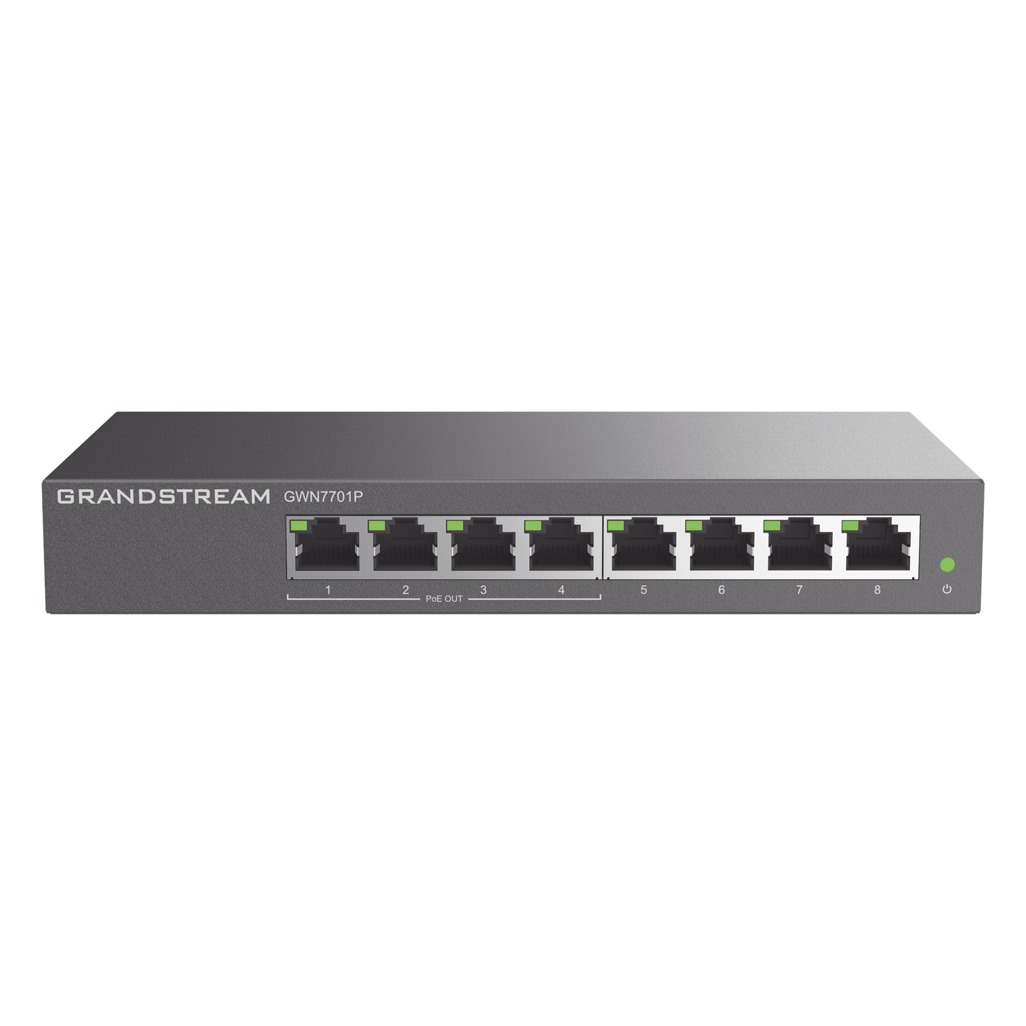 Switch PoE+ Gigabit No Administrable / 8 Puertos 10/100/1000 Mbps / 4 Puertos PoE+ 60W / 16 Gbps / 8K MAC — GRANDSTREAM · SKU GWN7701P