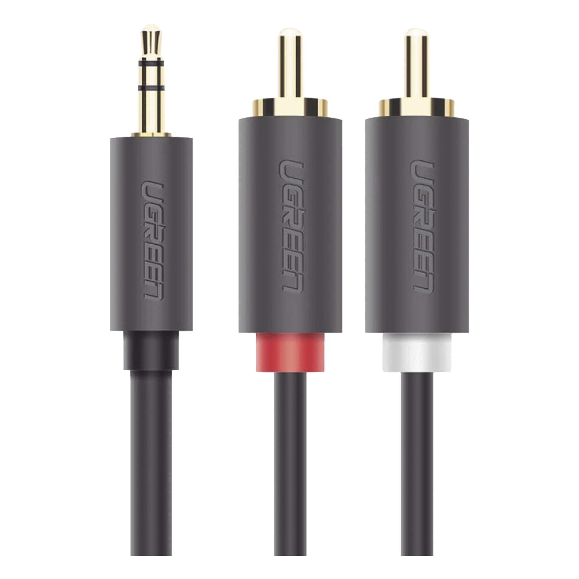 Cable Adaptador de 3.5mm Macho a 2 RCA Macho / 5 Metros (16.40 Pies) / Color Gris / Blindaje Múltiple / ABS / Alta Calidad
