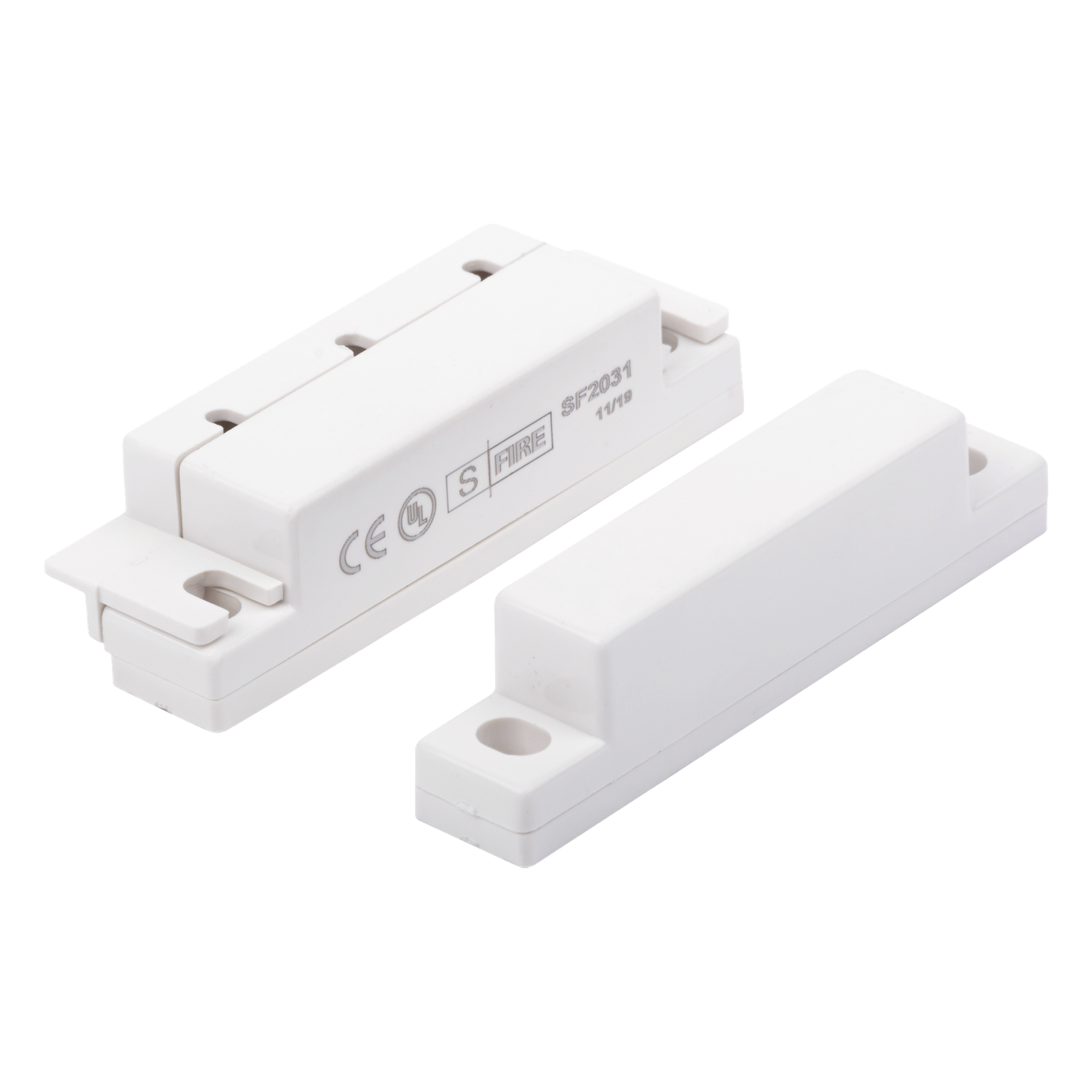 Contacto Magnético para Puertas y Ventanas / Gap 33 mm / NC Normalmente Cerrado / 12 VCC / Cubierta Protectora / 63 mm Largo — SFIRE · SKU SF-2031