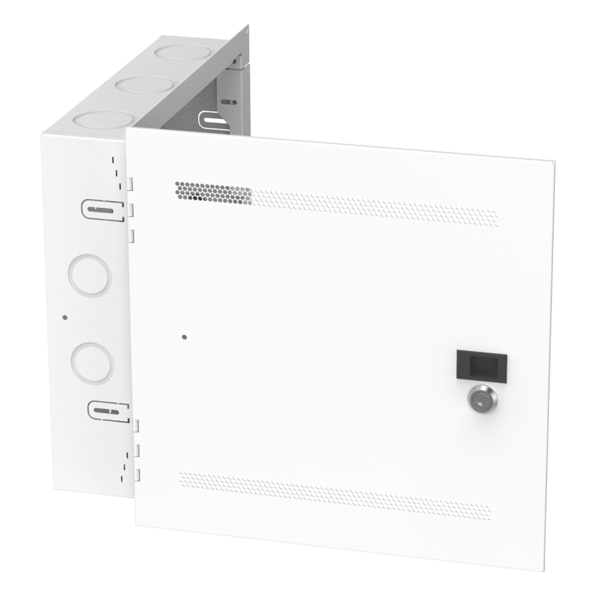 Gabinete de Montaje en Pared / 14 in de Altura / Acero Calibre 18 / Carga 16 kg (35 lb) / Puerta Reversible con Cerradura / Ventilación Integrada