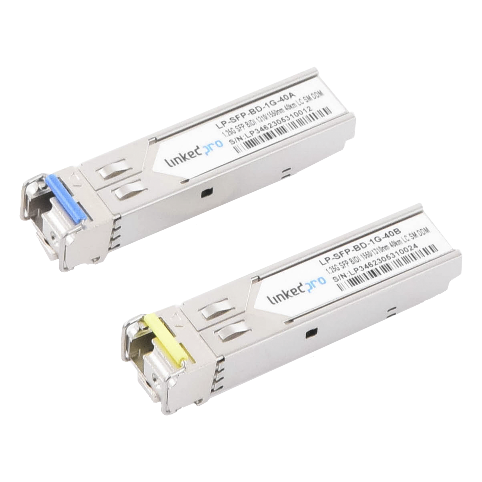 Transceptor Óptico SFP Bidireccional / 1.25 Gbps / Monomodo 1310/1550 nm / Alcance 40 km (131233.6 ft) / LC/UPC Simplex / DDM / Hot-Pluggable / 2 Piezas — LINKEDPRO BY EPCOM · SKU LP-SFP-BD-1G-40