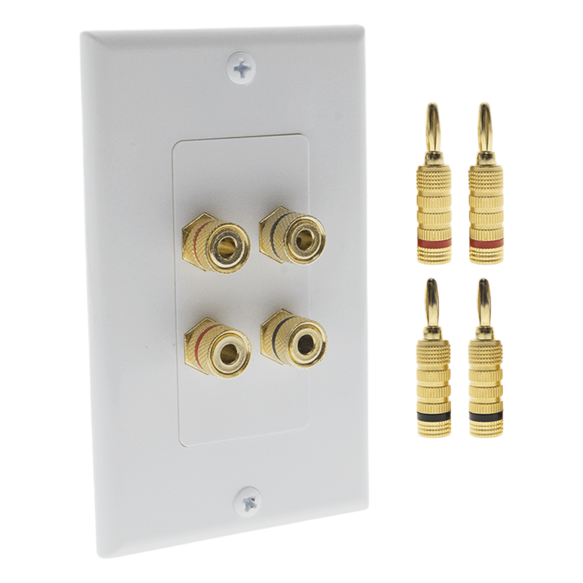 Placa de Pared para Altavoz / 2 Altavoces / 4 Postes Banana / Conectores Chapados en Oro / 75 x 115 x 15 mm / Sin Soldadura — EPCOM PROAUDIO · SKU EPWP2SKIT