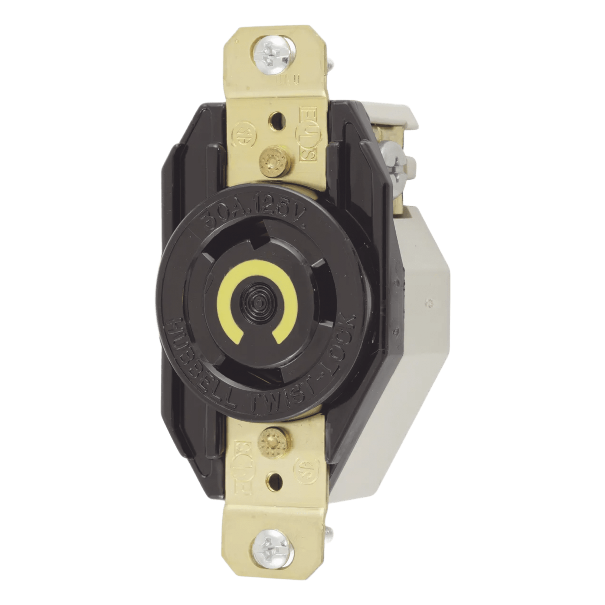 Receptáculo Industrial de Media Vuelta / 30 A / 125 V CA / 2 Polos 3 Hilos / NEMA L5-30R / 3.28 x 1.7 in — HUBBELL · SKU HUB-HBL-2610