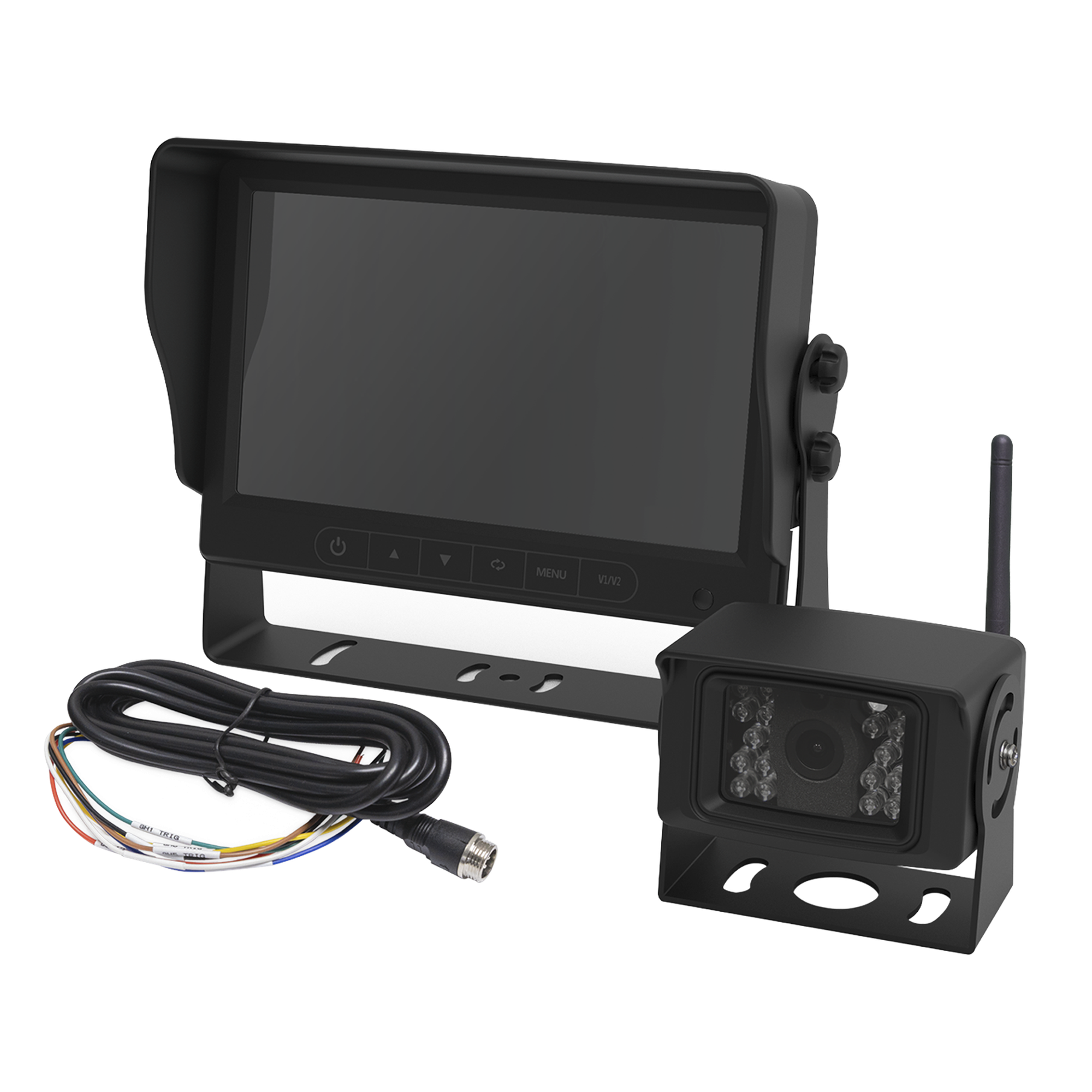Cámara de Reversa Inalámbrica / Monitor LCD 7" / Visión Nocturna IR 18 LEDs / IP69K / Expandible a 4 Cámaras — ECCO · SKU K7000B-WK