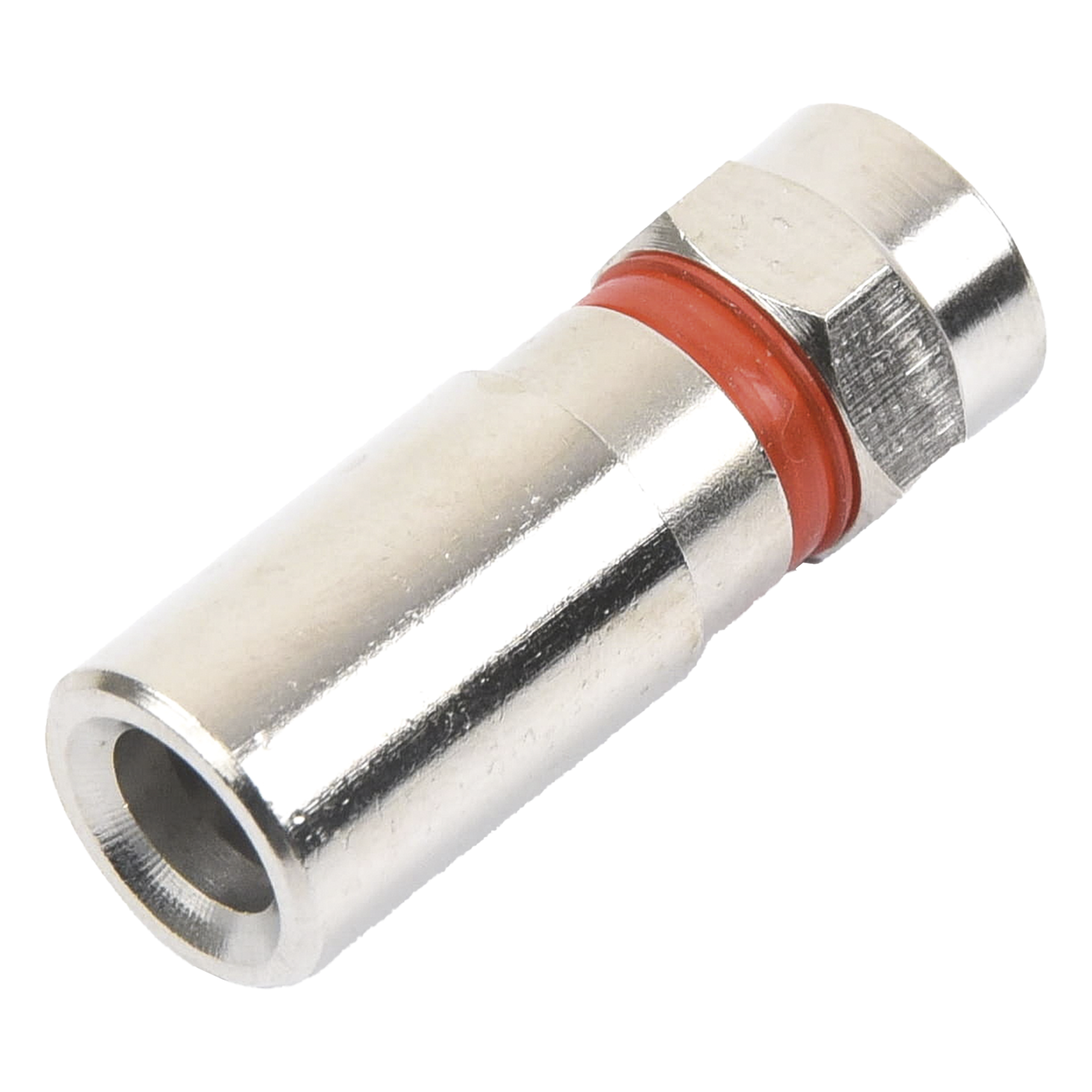 Conector F Macho / Compresión en Línea / Cable RG-59 / Cuerpo Bronce Niquelado / Contacto Oro 24k / Aislante Teflón