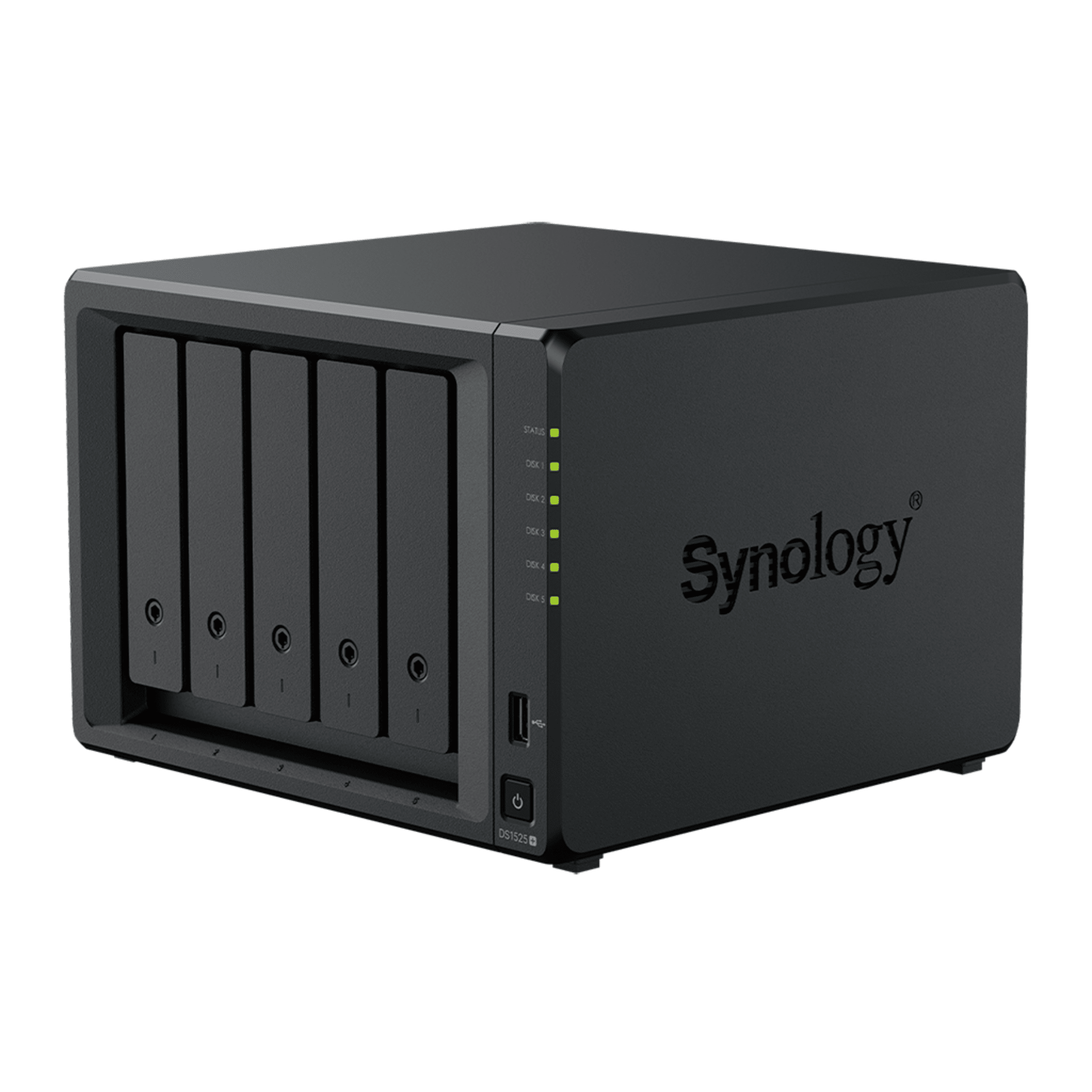 NAS DiskStation DS1525+ | 5 Bahías | Expansión hasta 15 Bahías | 2 Puertos 2.5GbE | Soporte 10GbE | Almacenamiento en Caché SSD | Hasta 300 TB de Capacidad | Compatible con Virtualización y Vigilancia.