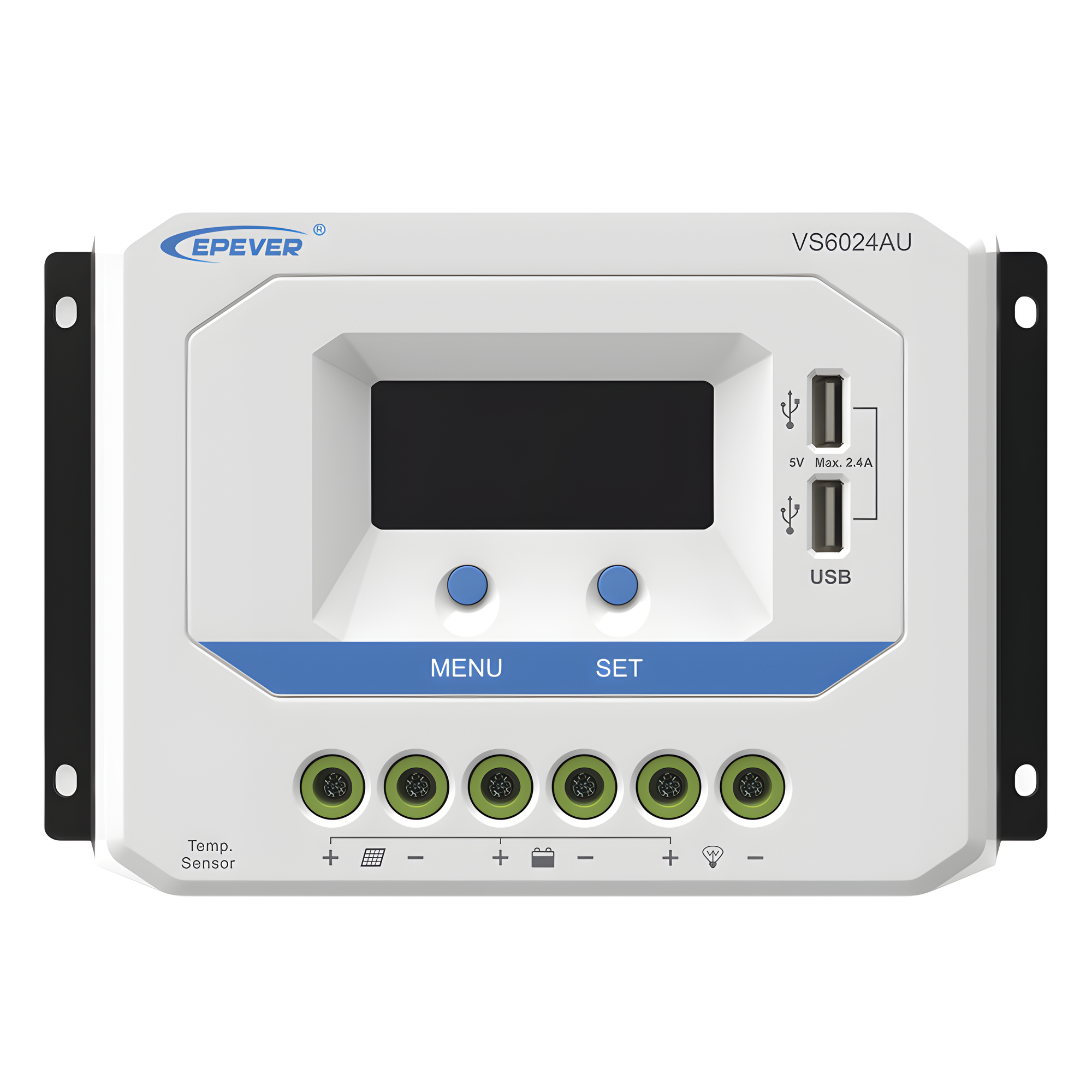 Controlador Solar PWM / 60A / 12/24V Auto / Doble USB / Pantalla LCD / VOC 50V / Tierra Positivo Común / Entrada 9V-32V — EPEVER · SKU VS-6024-AU