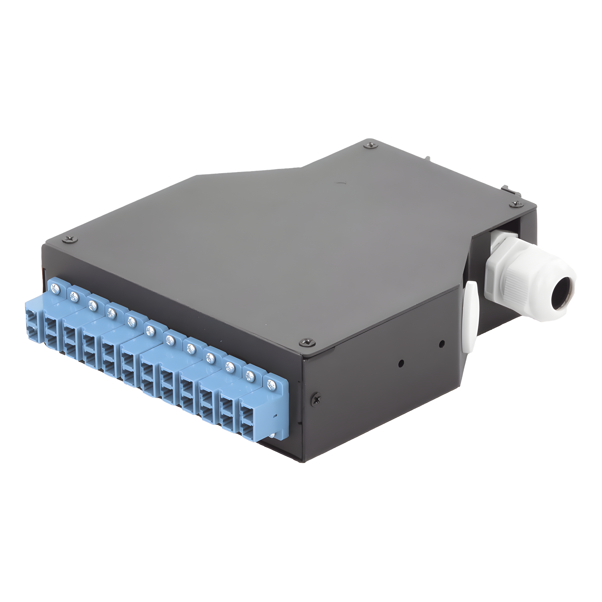 Distribuidor de Fibra Óptica / Riel DIN / 12 Acopladores LC/UPC Duplex / Monomodo / 24 Fusiones / 4 x 12.6 x 14.2 cm (1.57 x 4.96 x 5.59 in)