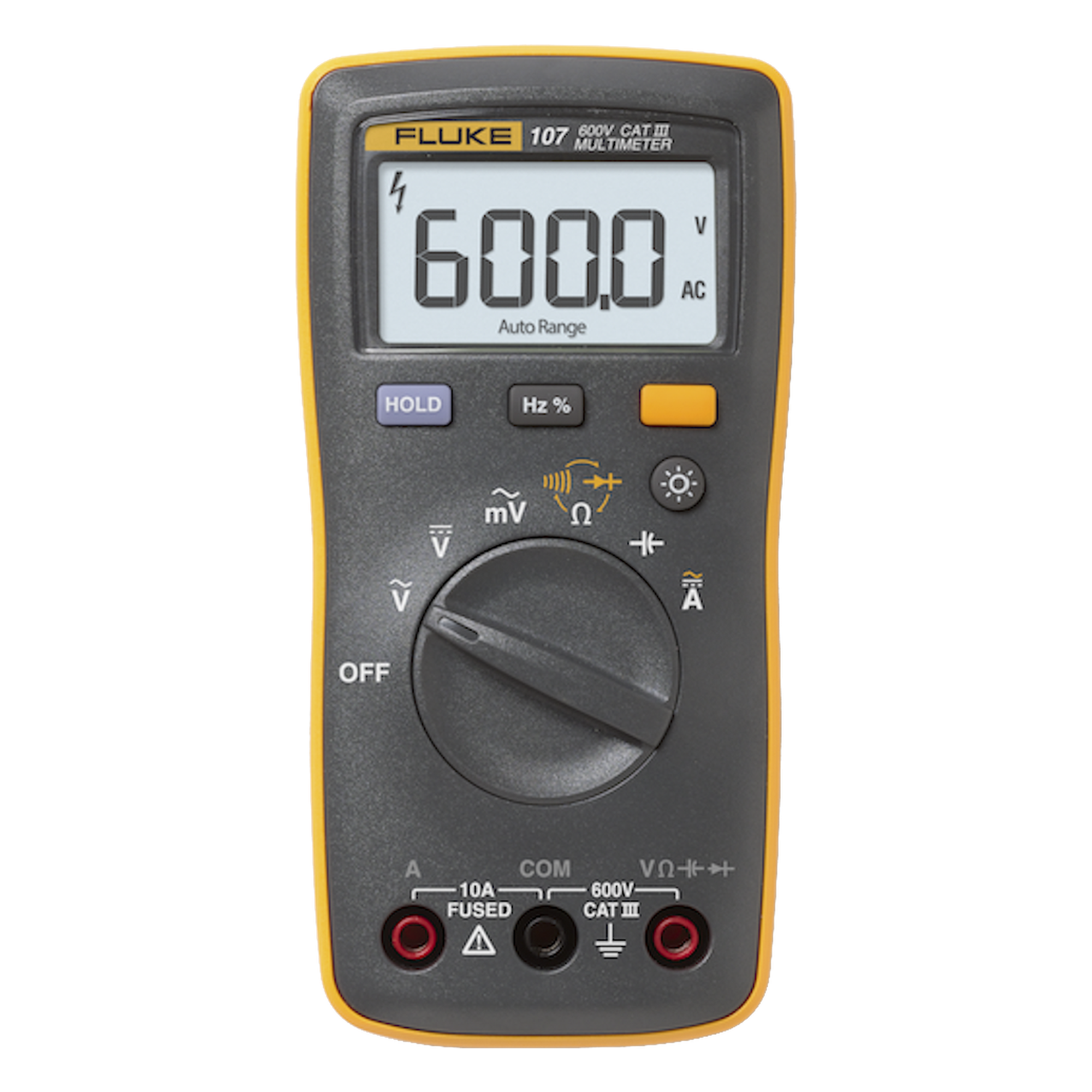 Multímetro Digital Compacto / 6000 Cuentas LED / CAT III 600 V / Rango Automático / Resistencia a Caídas 1 m (3.3 ft) — FLUKE · SKU FLUKE-107ESP