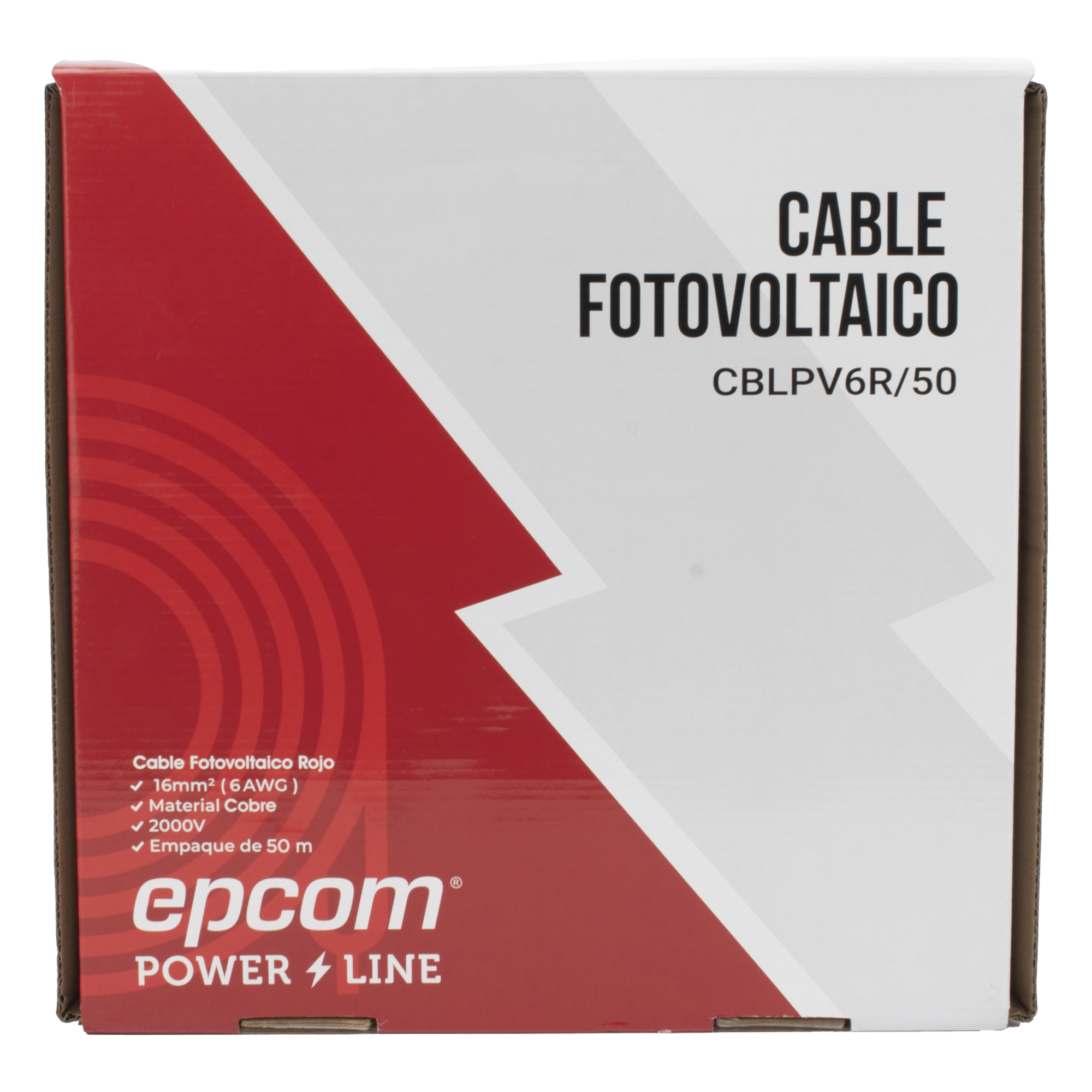 Cable Fotovoltaico / 16 mm² (6 AWG) / Cobre / 2000V / Rojo / Rollo 50 m (164 ft) — EPCOM POWERLINE · SKU CBL-PV-6R/50