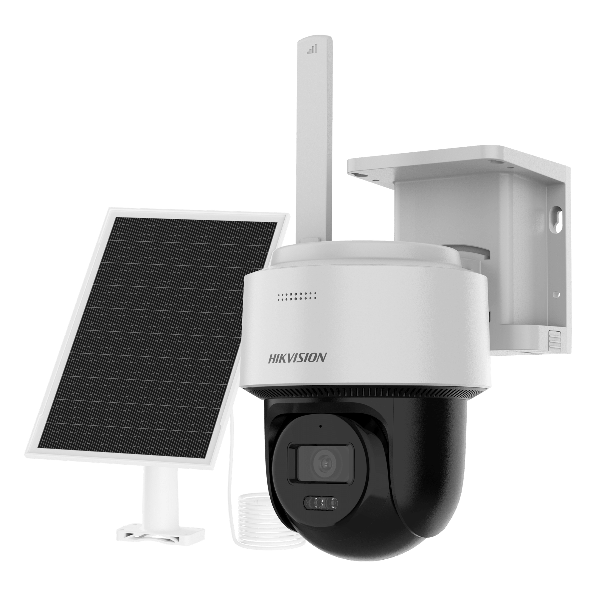 Kit Solar IP PT / 4 Megapixel / AOV 24/7 / 4G LTE / Dual Light 30 m (98.4 ft) / Panel Solar 8W + Batería 9000 mAh / IP66 — HIKVISION · SKU DS-2CFSP4/4G/LA