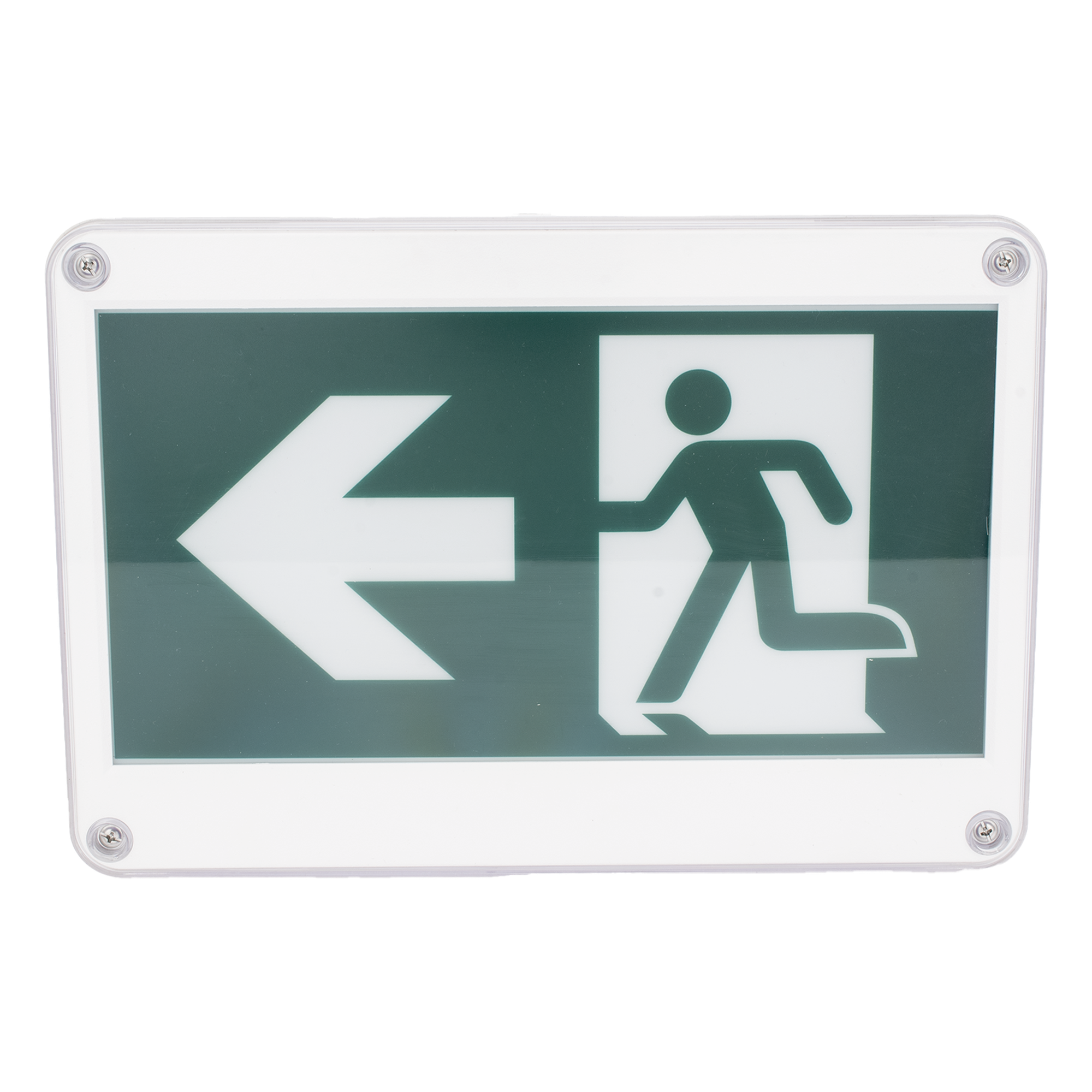 Letrero de Señalización de Emergencia / Alto Brillo / Doble Voltaje 120/220 VCA / Batería de Respaldo 120 min / Montaje Universal / IP Policarbonato — SFIRE · SKU SF-WSC
