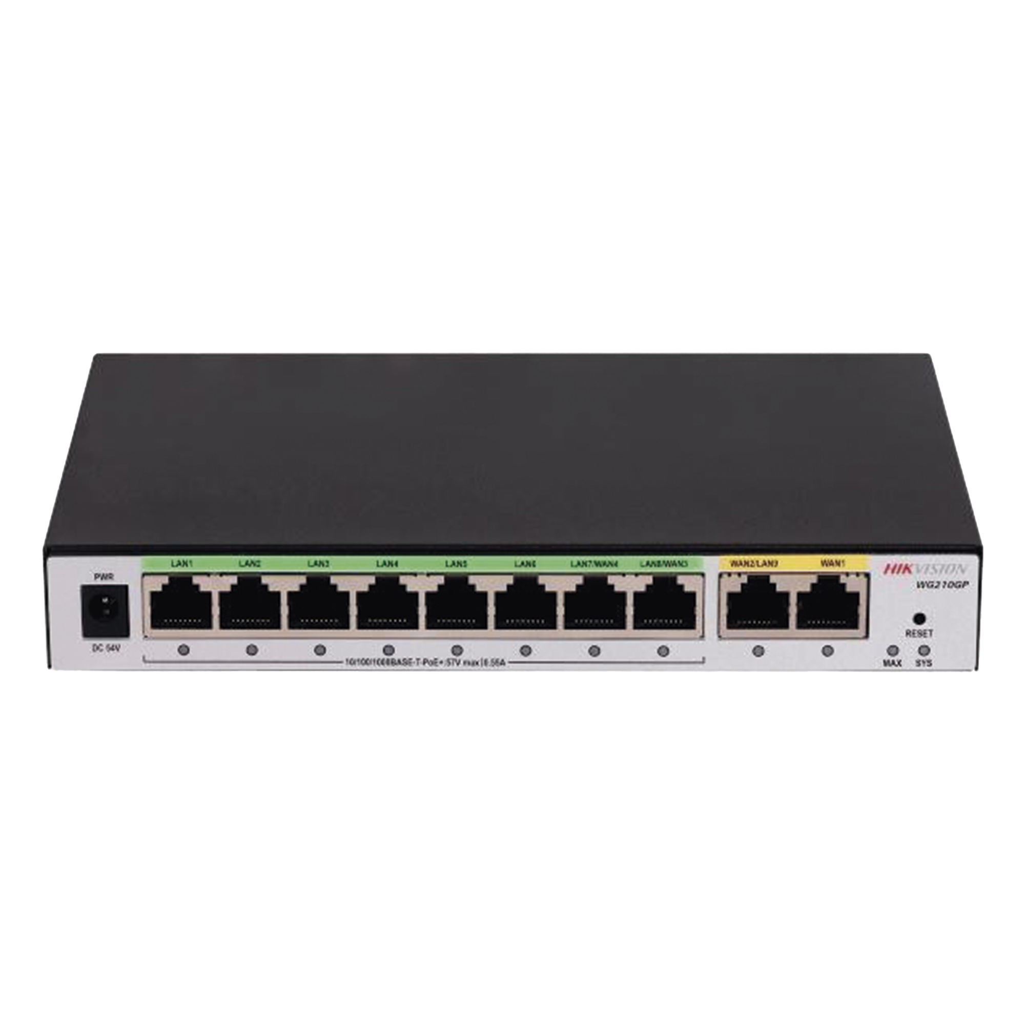 Router PoE+ / 8 Puertos Gigabit / 2 Puertos WAN / 1000 Mbps Throughput / Balanceo de Carga 3 ISP / 200 Clientes — HIKVISION · SKU DS-3WG210GP-SI