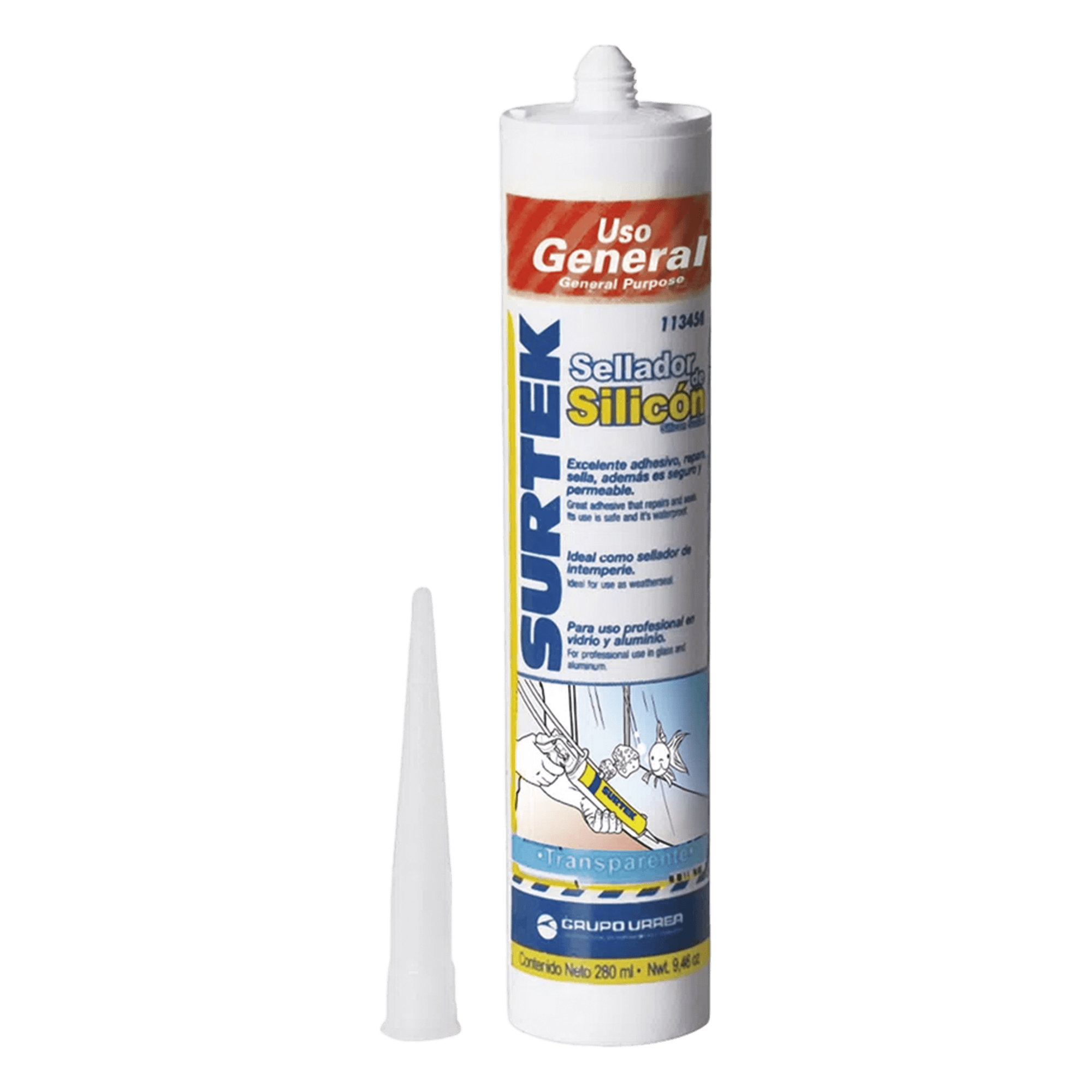Sellador de Silicona Transparente / Uso General / 280 ml / -40°C a 100°C / Secado 24 h / Humedad — SURTEK · SKU SYS-113-450