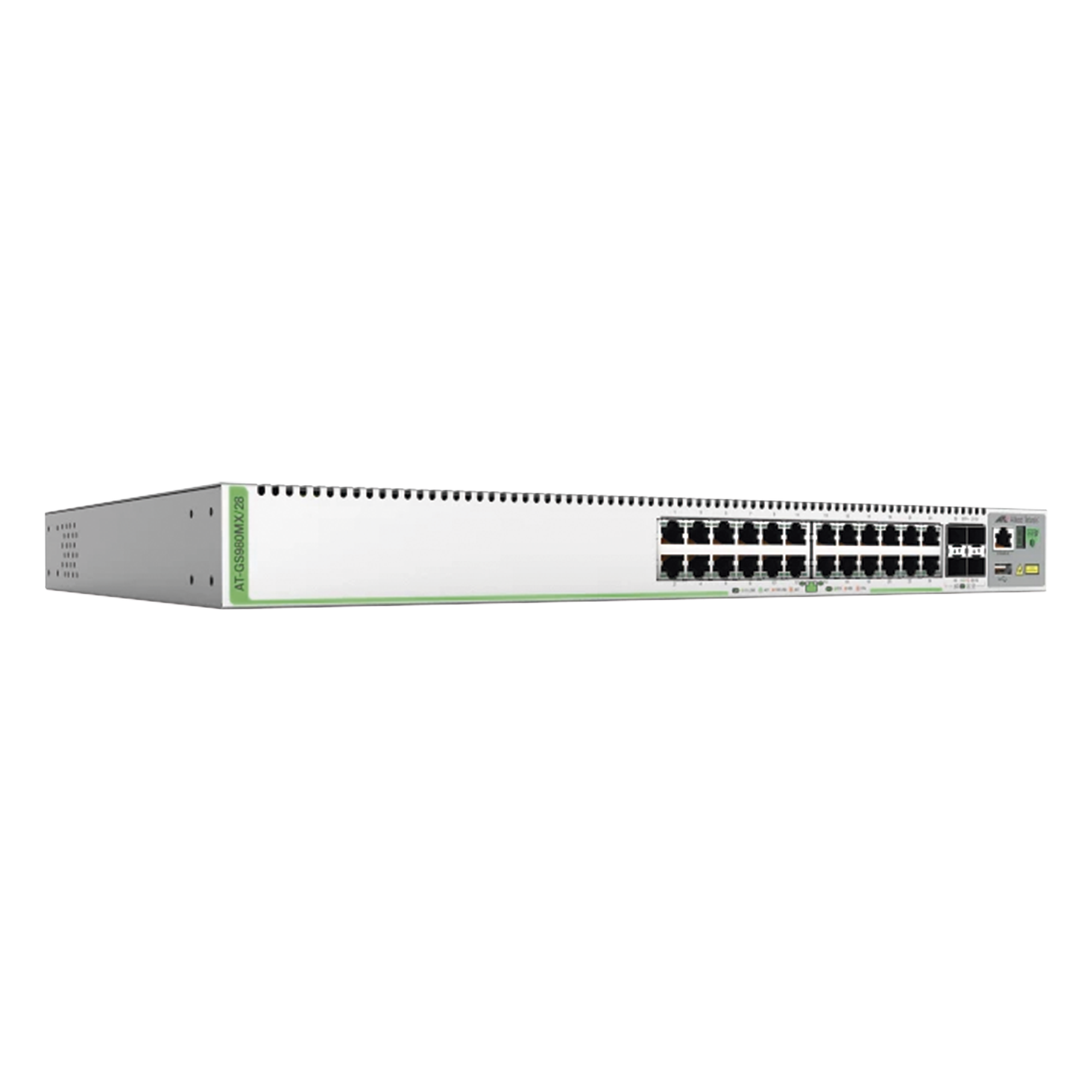 Switch Stack L3 / 24 puertos 10/100/1000-T / 4 SFP+ 10G / Rack 19" (0.48 m) — ALLIED TELESIS · SKU AT-GS980MX/28-10