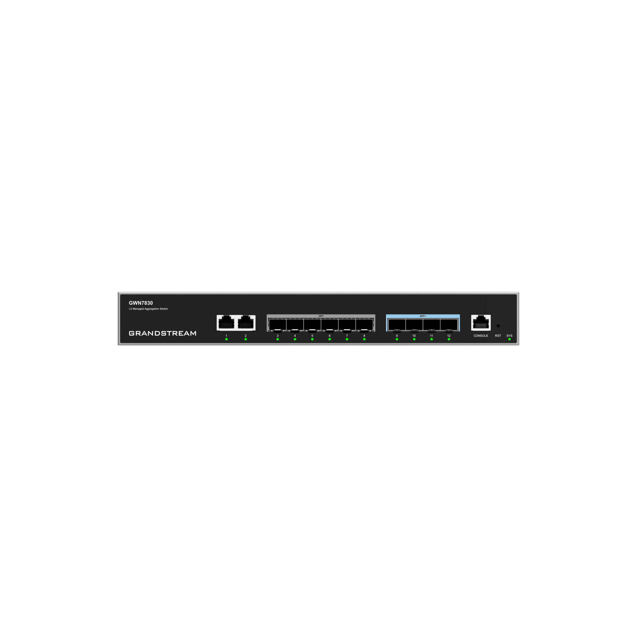 Switch de Agregación Capa 3 GWN7830 / 2 Puertos Gigabit Ethernet / 6 Puertos Gigabit SFP / 4 Puertos 10Gigabit SFP+ / QoS Integrada / Soporte IPv6 e IPv4 / Seguridad Avanzada / Stacking /
