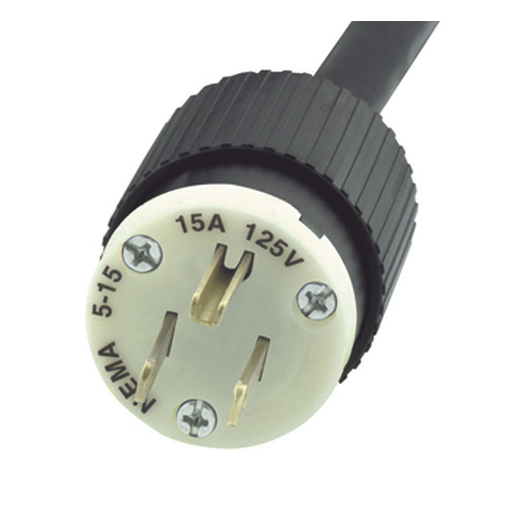 Clavija Negra 15 A 125 V CA 2 Polos 3 Hilos (NEMA 5-15P).  