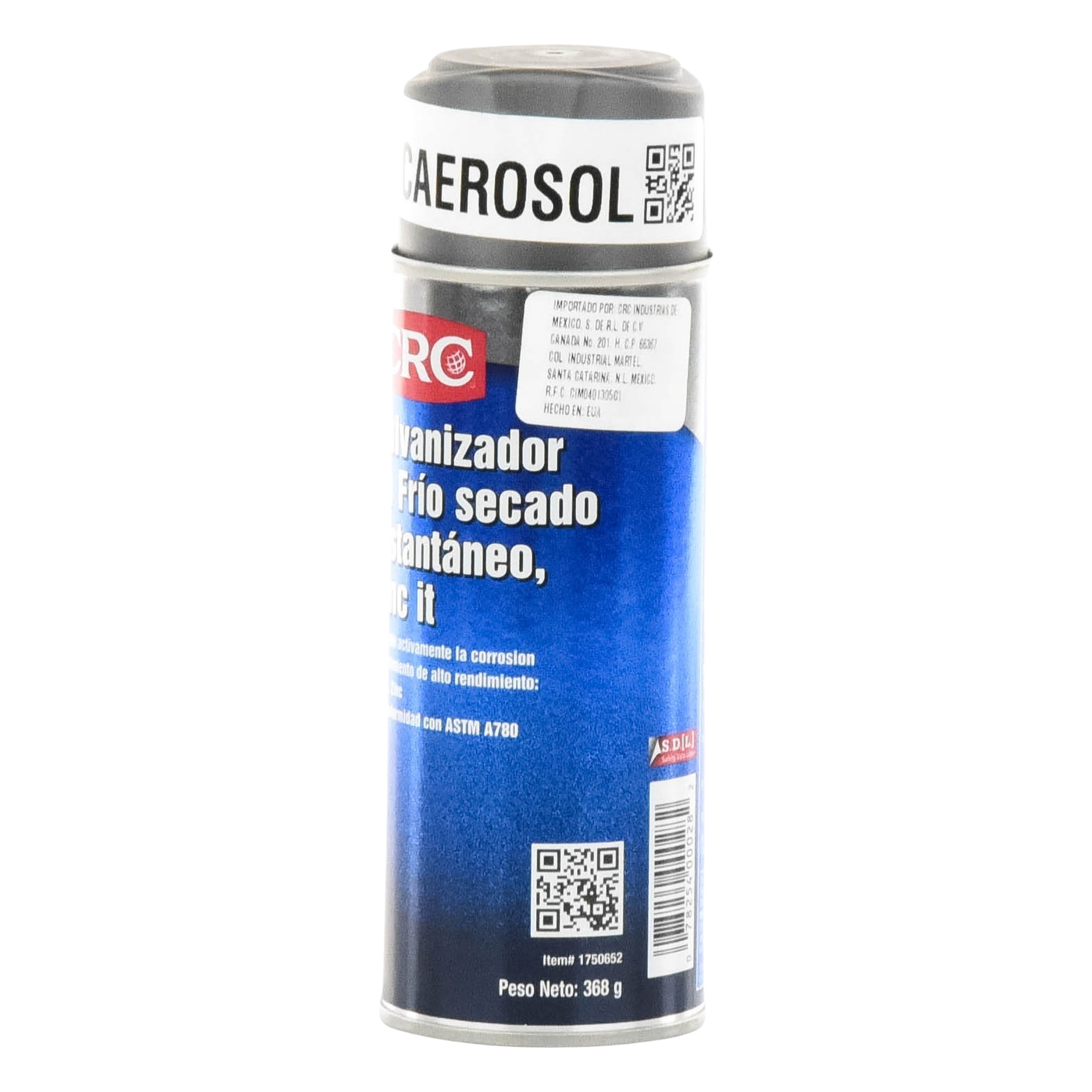 Recubrimiento Zinc en Aerosol / 93% Zinc Puro / 368 gr / Película 76 µ / Acabado Gris Brillante / Protección Anticorrosión