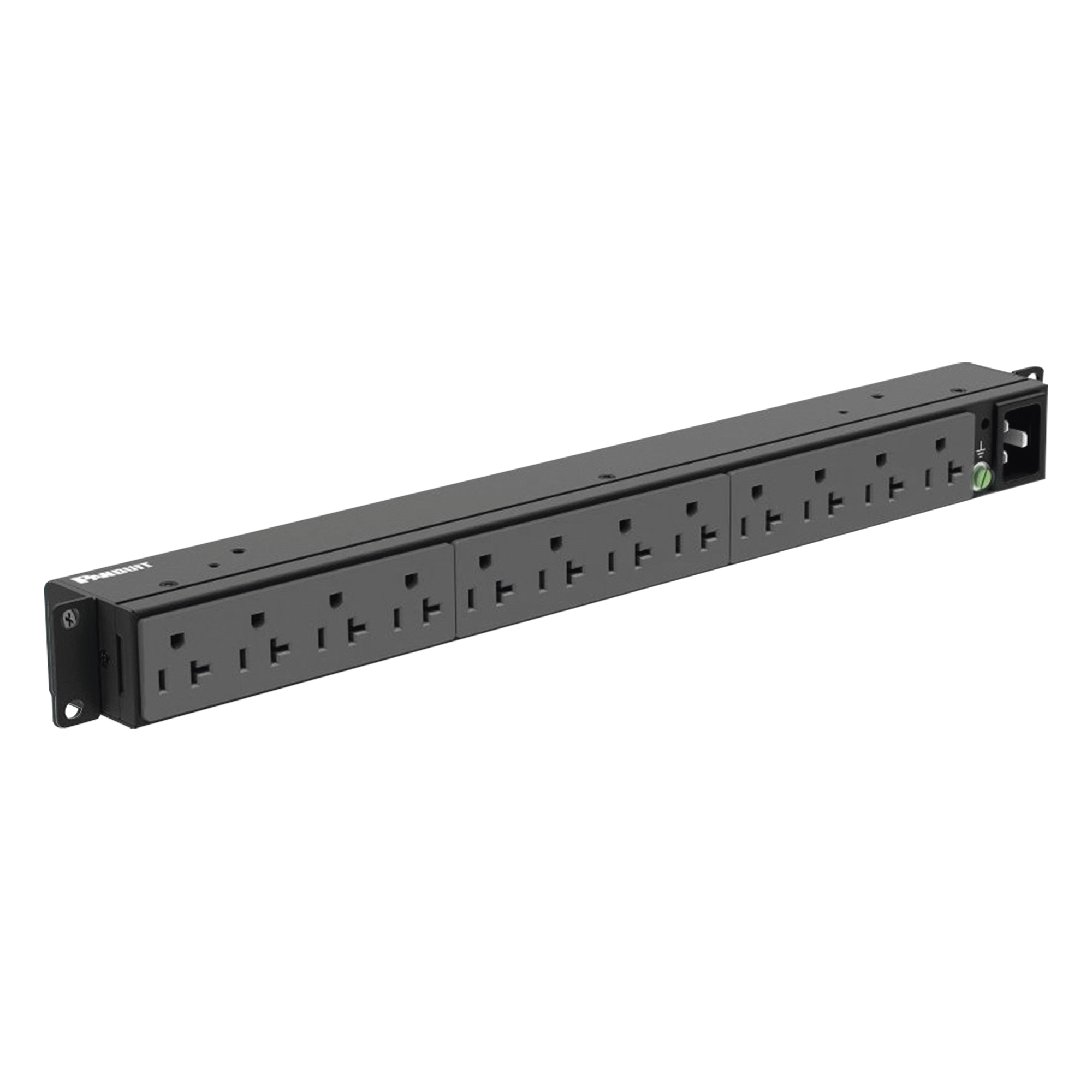 PDU Básico para Rack / 12 Contactos NEMA 5-20R / Entrada NEMA 5-20P / 20A / 120 Vca / Montaje Horizontal 1UR / 19 in — PANDUIT · SKU P12B19M