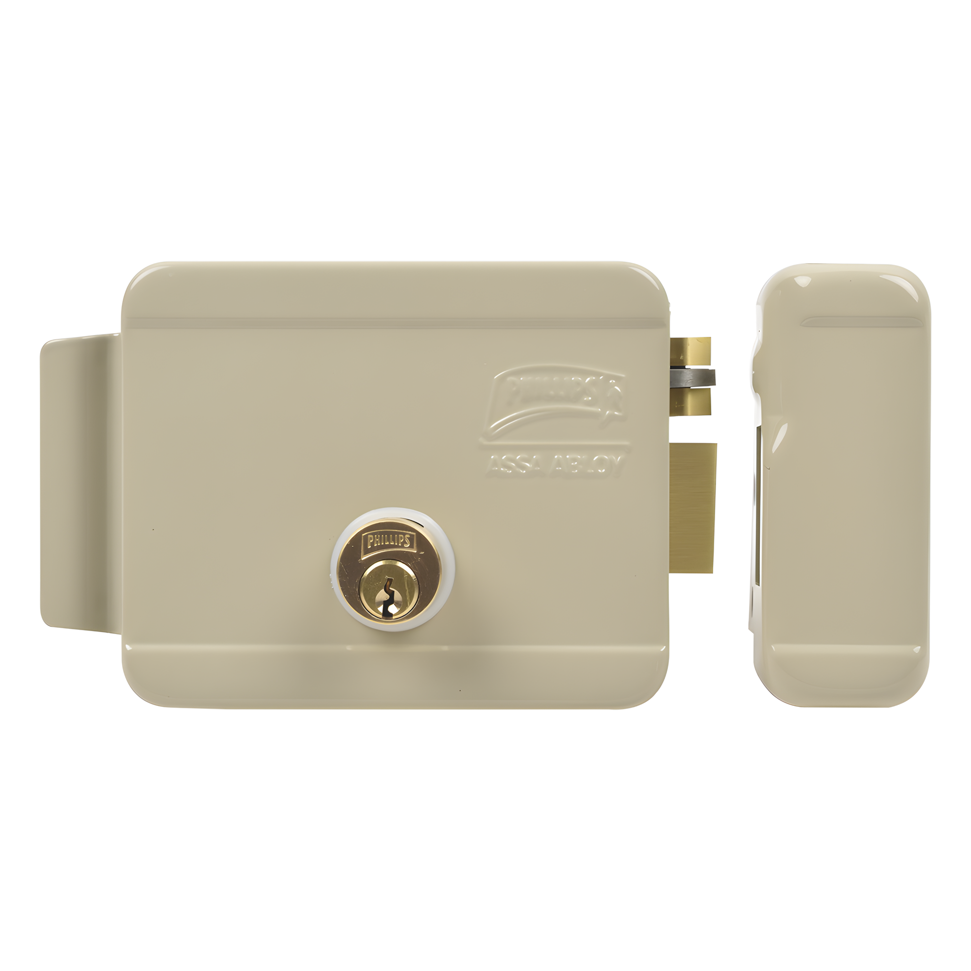 Cerradura Eléctrica / Doble Cerrojo / 12 VCC/VCA / Activación por Pulso 2 s / Exterior Derecha / 129 x 103 x 38 mm — ASSA ABLOY · SKU 321-DCD-ABG