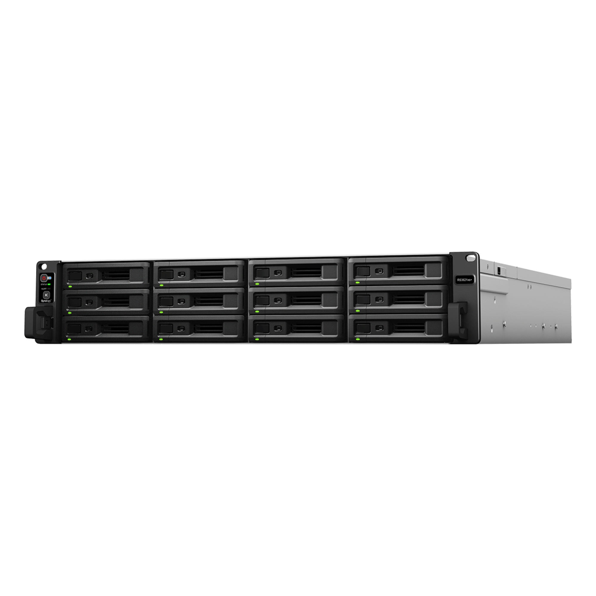NAS Rack / 12 Bahías / Procesador Intel Xeon 8 Núcleos / 8 GB DDR4 ECC / Dual 10GbE / Escalable a 36 Bahías / Alimentación Redundante — SYNOLOGY · SKU RS3621XS+