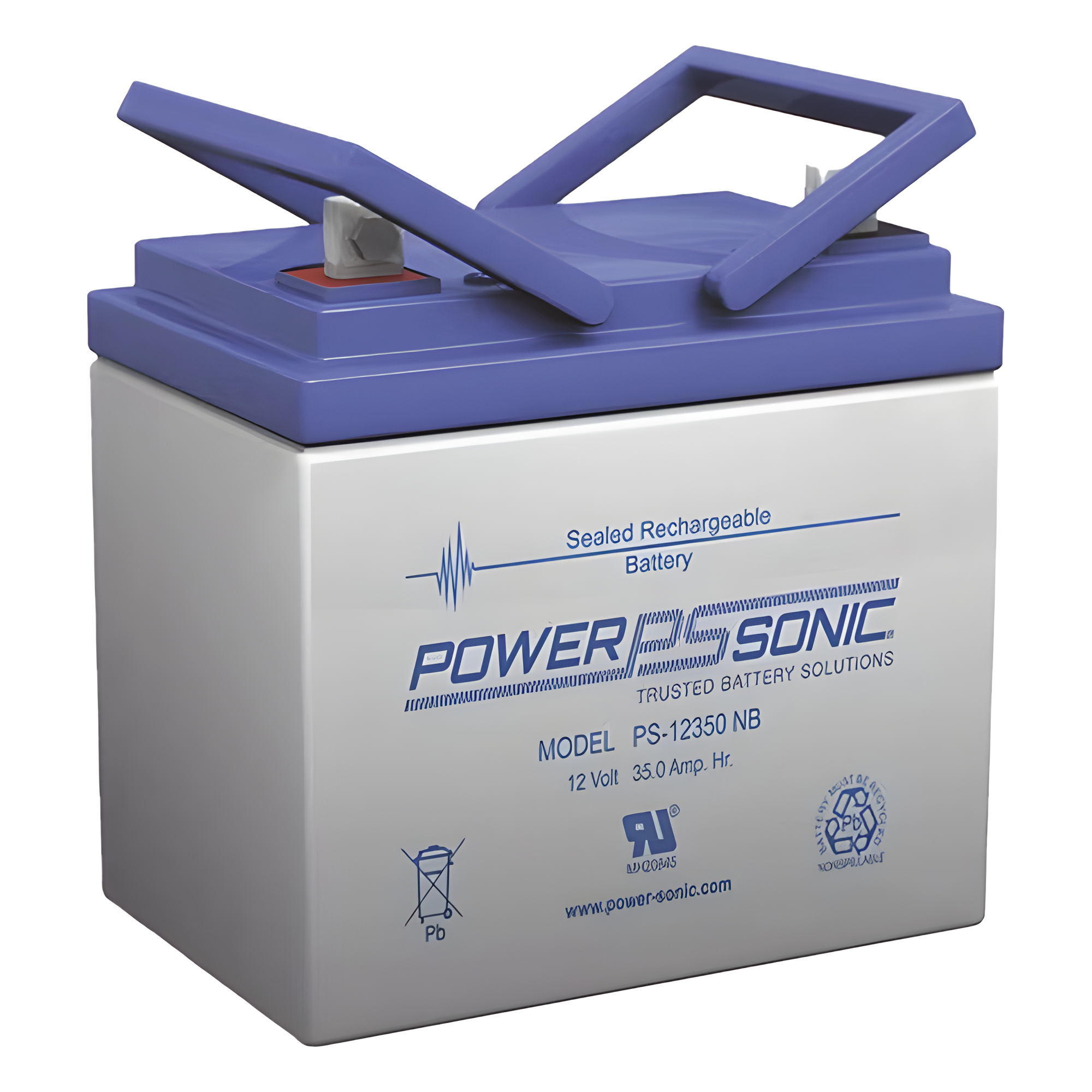 Batería de Respaldo AGM/VRLA / 12V / 35Ah / Terminales NB3 / Vida Útil 5 Años / Construcción UL — POWER SONIC · SKU PS-12350-NB3