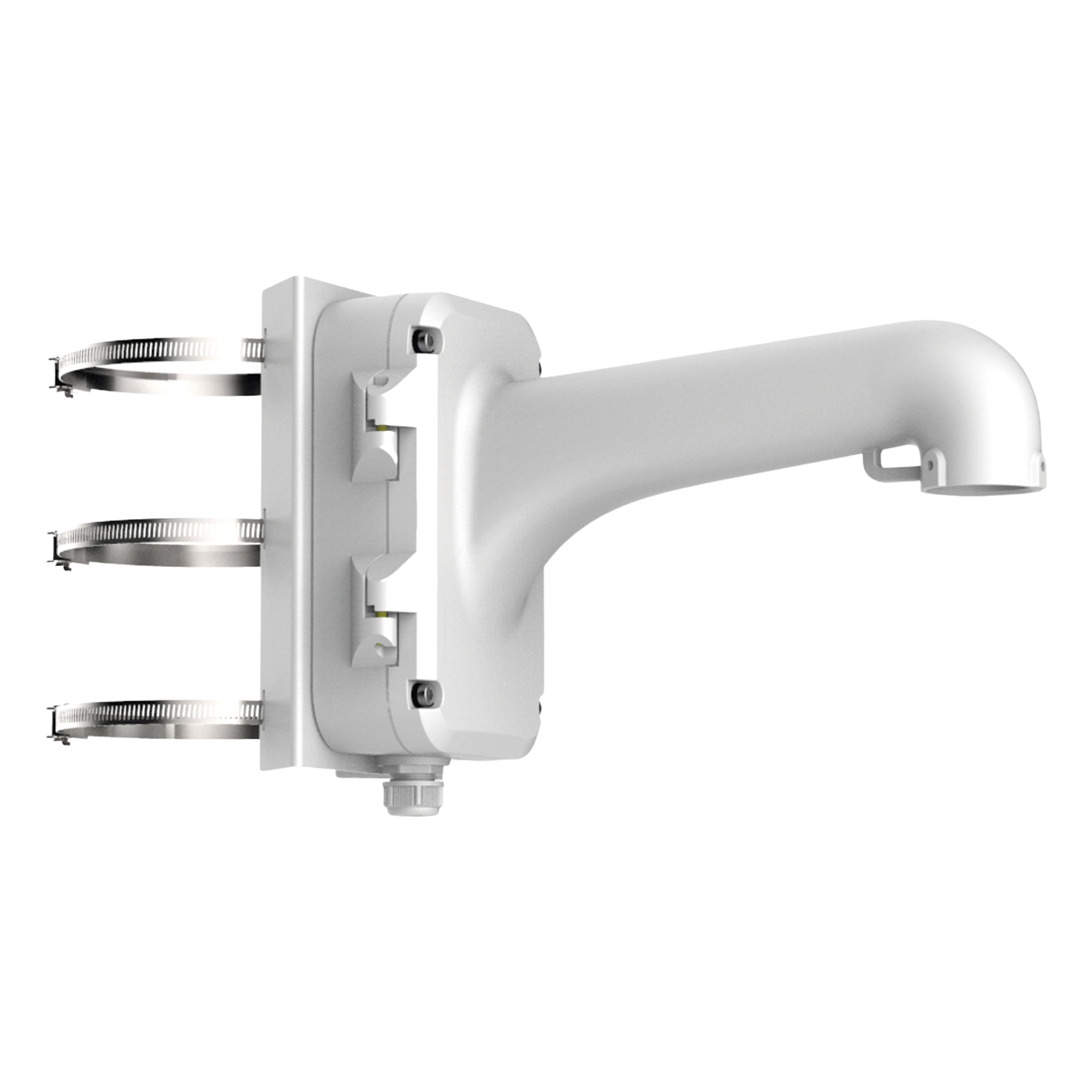 Soporte de Montaje en Poste / Caja de Conexiones Integrada / Diámetro Ajustable 67-127 mm / Capacidad 10 kg / 14.0 x 10.3 x 6.7 in — HIKVISION · SKU DS-1604ZJ-POLE