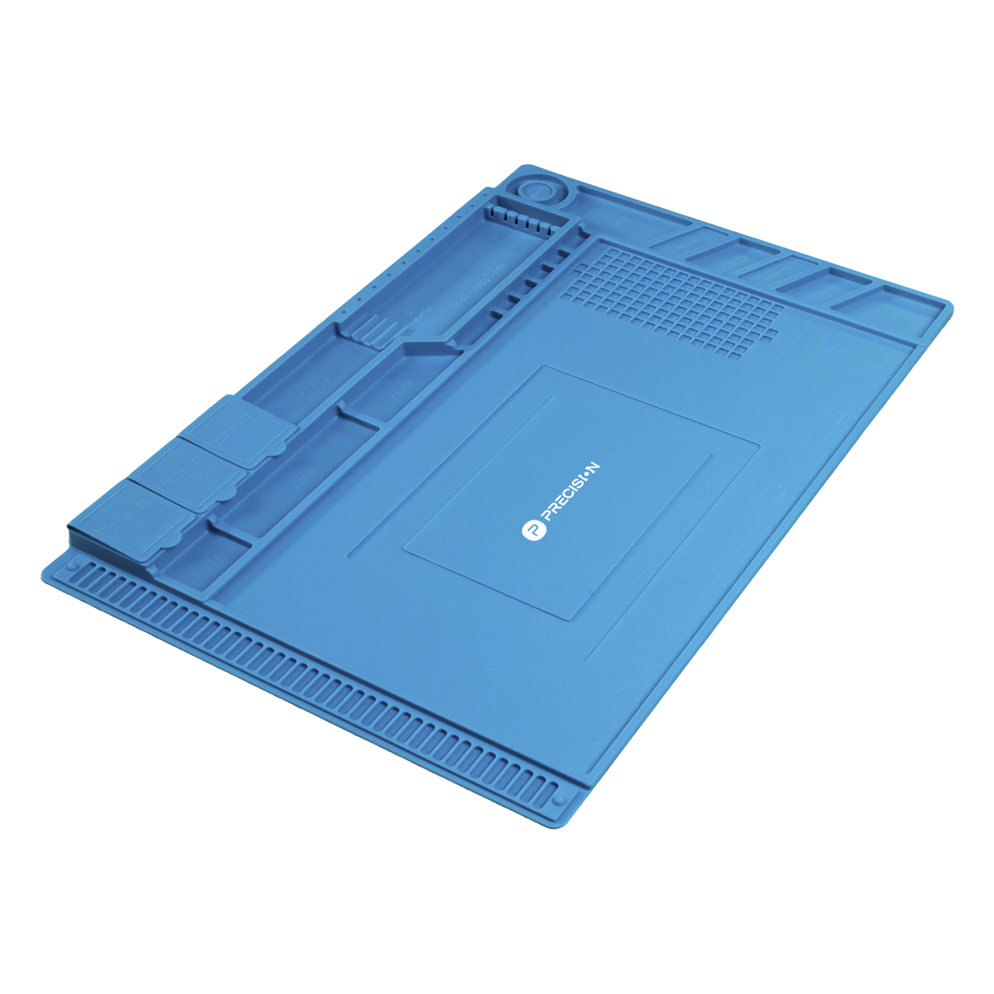 Tapete de Silicona para Reparación Electrónica / 45 x 30 cm (17.7 x 11.8 in) / Resistente al Calor 200°C / Áreas Magnéticas / Compartimentos Numerados