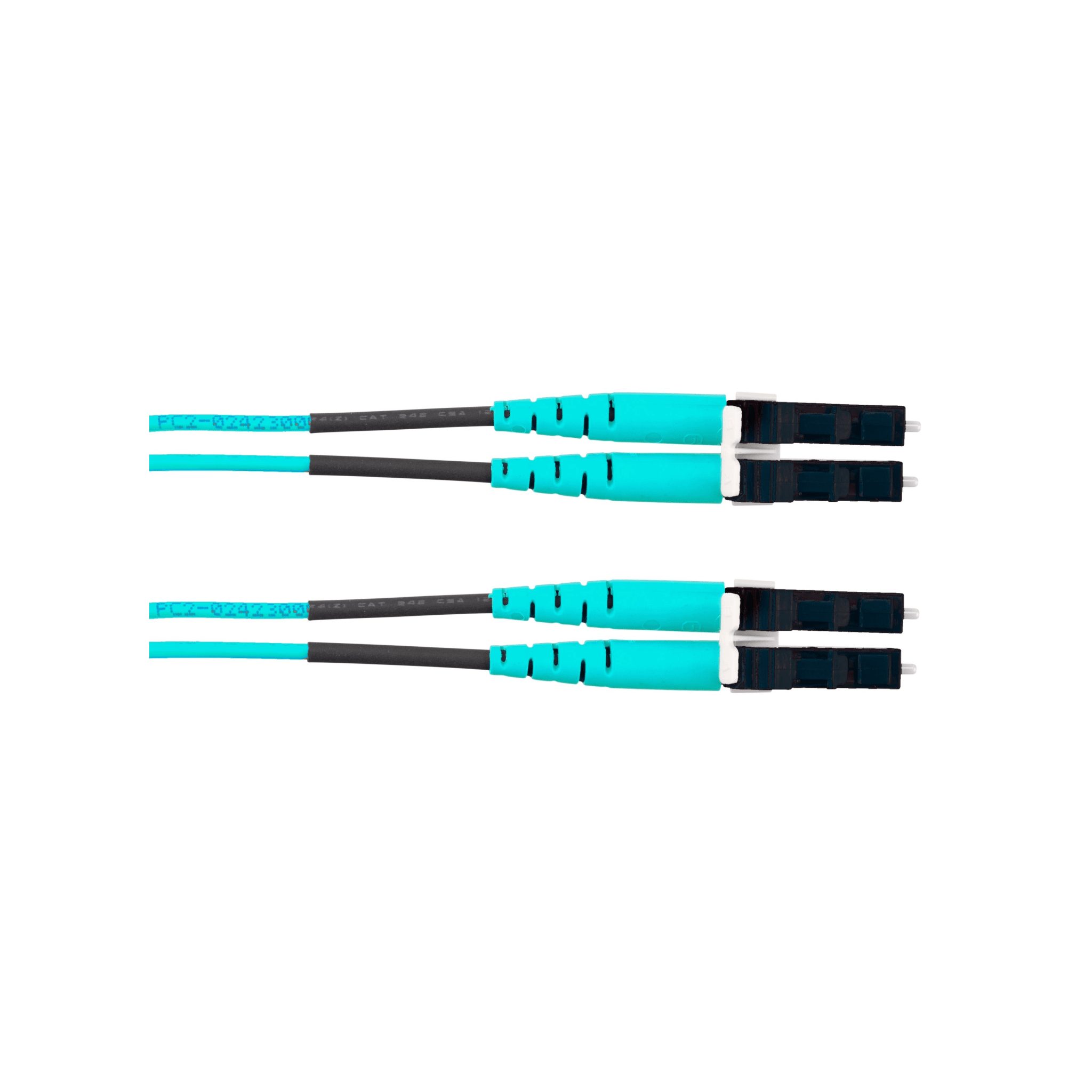 Jumper de Fibra Optica Multimodo 50/125 OM4, LC-LC Duplex, OFNR (Riser), Color Aqua, 30 Metros (98.43 Pies)