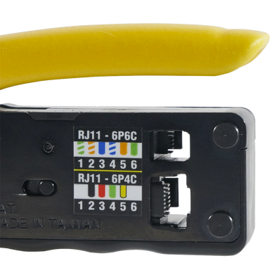 Ponchadora/Pelacables/Cortacables Compacta con Matraca para Conectores  RJ45 y RJ11/RJ12.