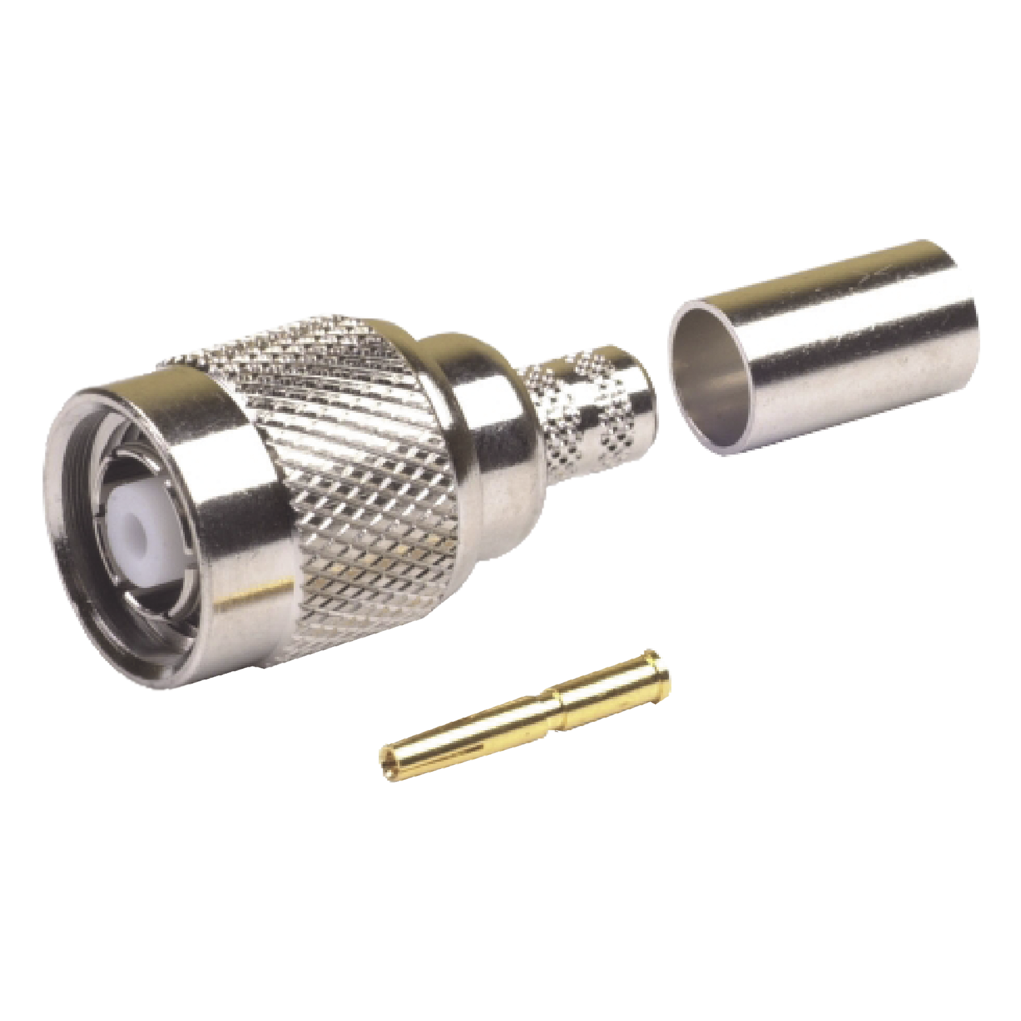 Conector Coaxial TNC Macho Inverso / Anillo Plegable / Cables LMR-240 y RG-8/X / Níquel / Oro / Teflón — RF INDUSTRIES,LTD · SKU RP-1202-X