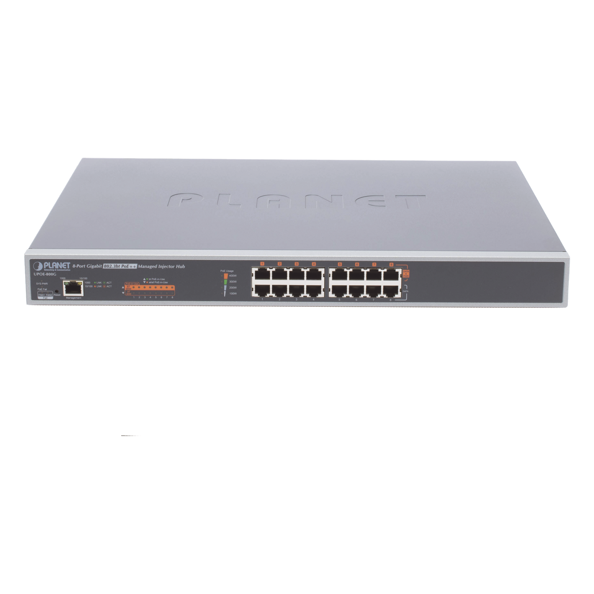 Inyector HUB Adminsitrable Ultra PoE 802.3af/at 8 Puertos Gigabit, Potencia 400W