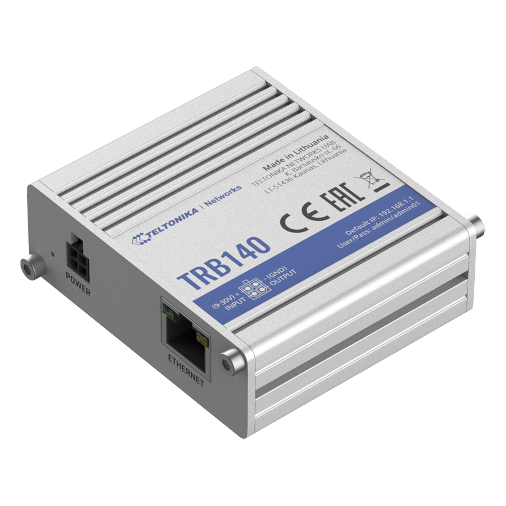 Router Industrial LTE Cat 4 / 150 Mbps / Ethernet Gigabit 10/100/1000 Mbps / ARM Cortex-A7 1.2 GHz / 134 g — TELTONIKA · SKU TRB140