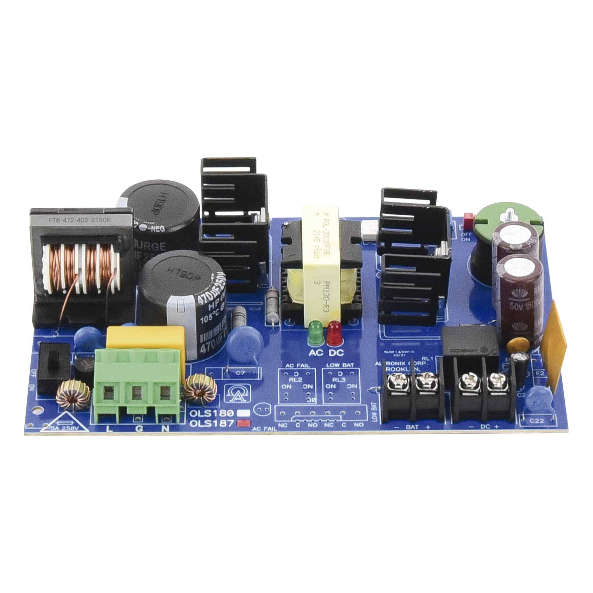 Fuente de Alimentación Tipo Tarjeta / Salida Seleccionable 12/24 VCC / 6 A / Entrada 115 VCA 50/60 Hz / Protección contra Sobretensión y Cortocircuito — ALTRONIX · SKU OLS-187