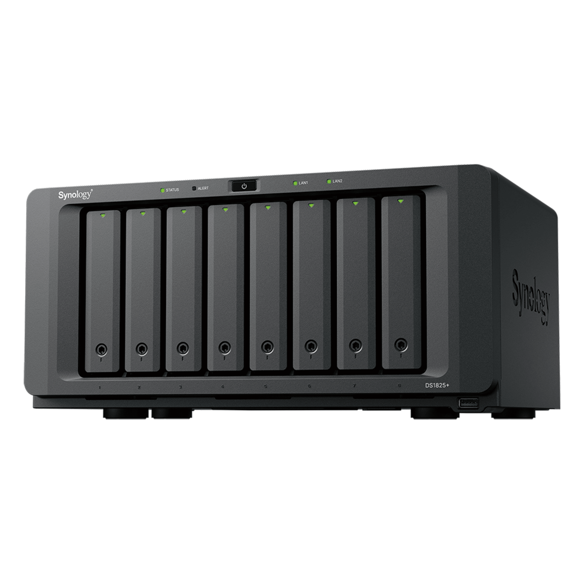 NAS Empresarial / 8 Bahías / AMD Ryzen V1500B / 8 GB DDR4 ECC / 2 Puertos 2.5GbE / Expansión 10GbE/25GbE / Caché M.2 NVMe / Lectura 2,239 MB/s