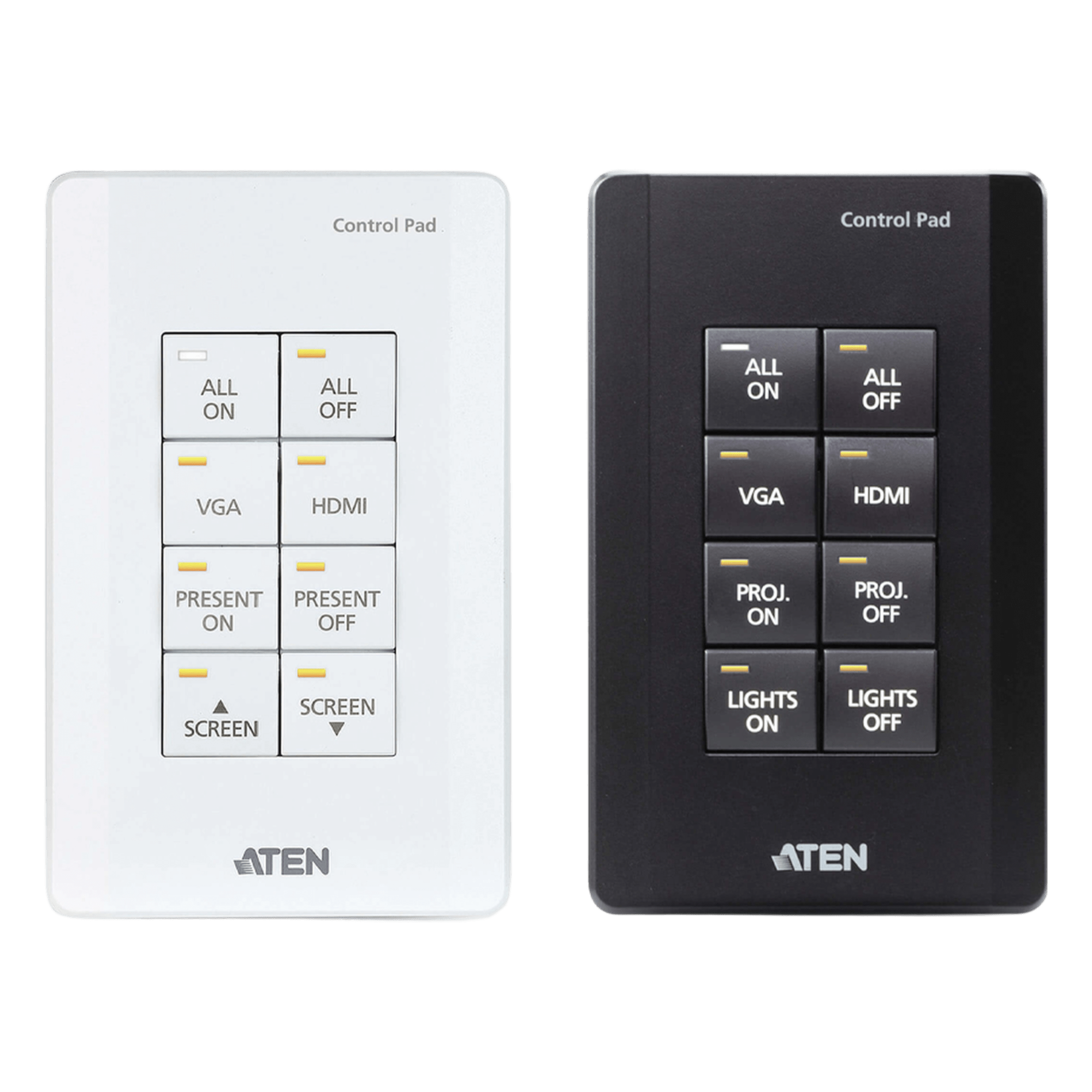 Panel de control / 8 botones personalizables / Ethernet 10/100Base-T / 2 puertos RS-232 / 2 canales relay / Montaje en superficie — ATEN · SKU VK0100