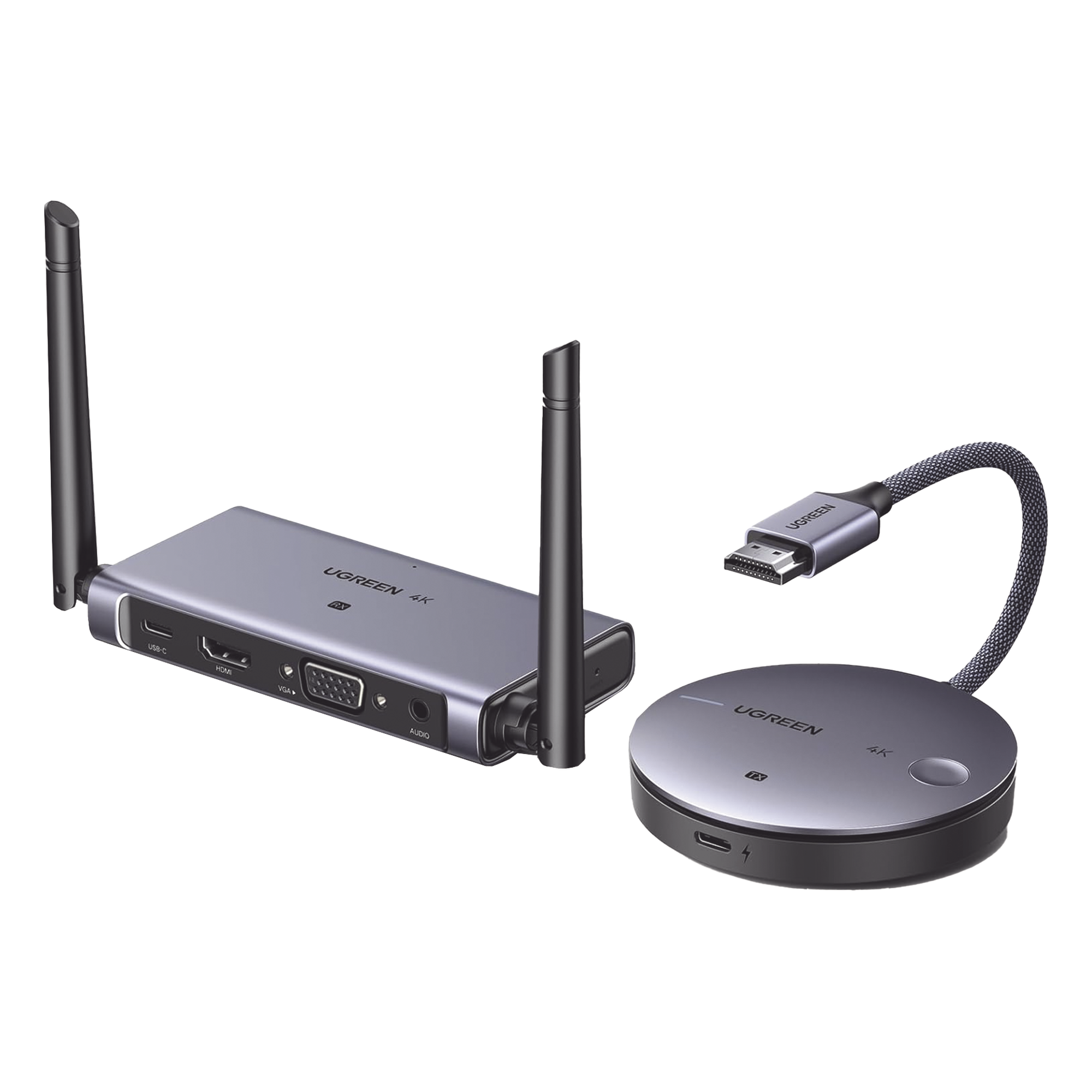 Extensor HDMI Inalámbrico / 4K@30Hz / Alcance 50 m (164 ft) / Salida HDMI y VGA Simultánea / Audio 3.5 mm / Plug & Play / Banda 5 GHz — UGREEN · SKU 90909A