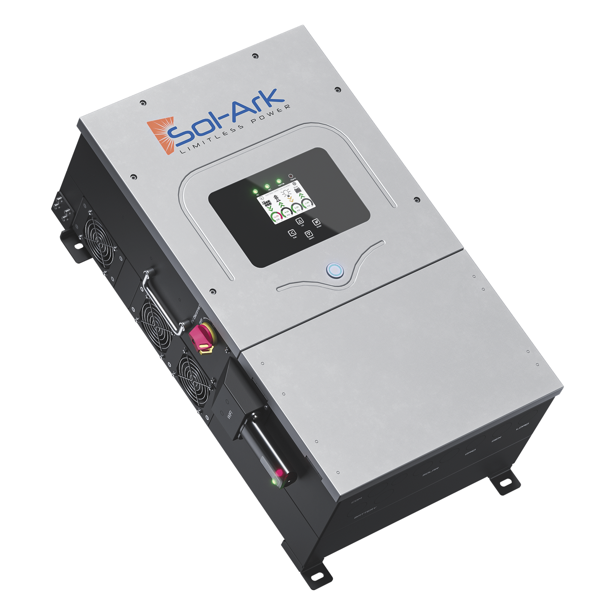 Inversor Híbrido / 12 kW / 220 VCA / Fase Dividida / IP65 / 48 VCC / MPPT Dual / 13 kW FV / Transferencia 4 ms