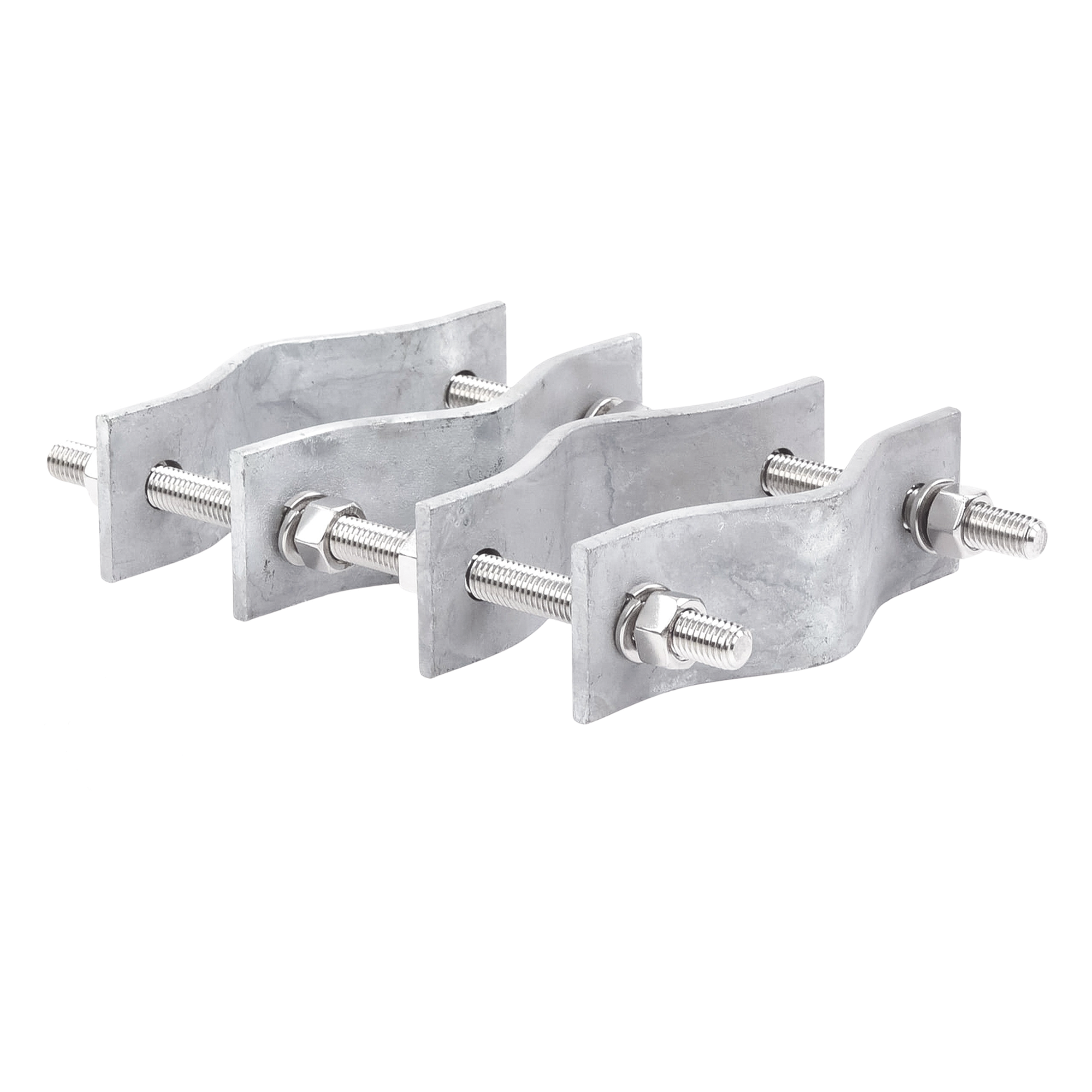 Juego de Abrazaderas Dobles / Mástiles 3.8 a 8.9 cm (1.5 a 3.5 in) / Separación 12 cm (4.75 in) / Acero Galvanizado / Torres Cuadradas o Redondas