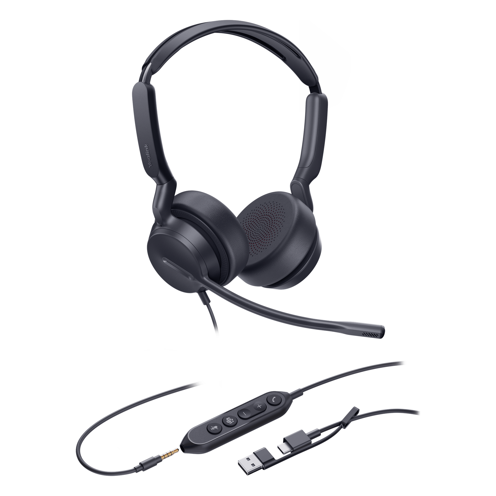 Auricular USB Profesional / Cancelación de Ruido AI / Altavoz 35 mm / USB-C con Adaptador USB-A / Conector 3.5 mm / Compatible Windows y macOS — YEALINK · SKU UH42-SE-DUAL-TEAMS-USB-C/A