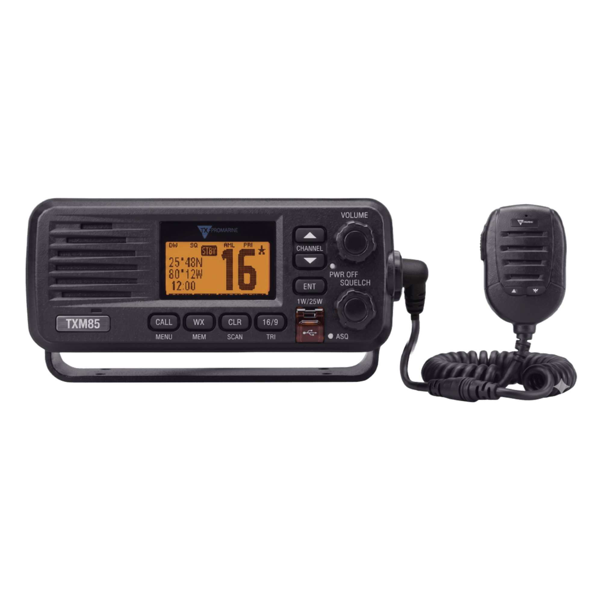 Radio VHF Marino / 25 W / IPX7 1 m (3.3 ft) / Dual y Tri-Watch / Canales Internacionales / Altavoz 4.5 W