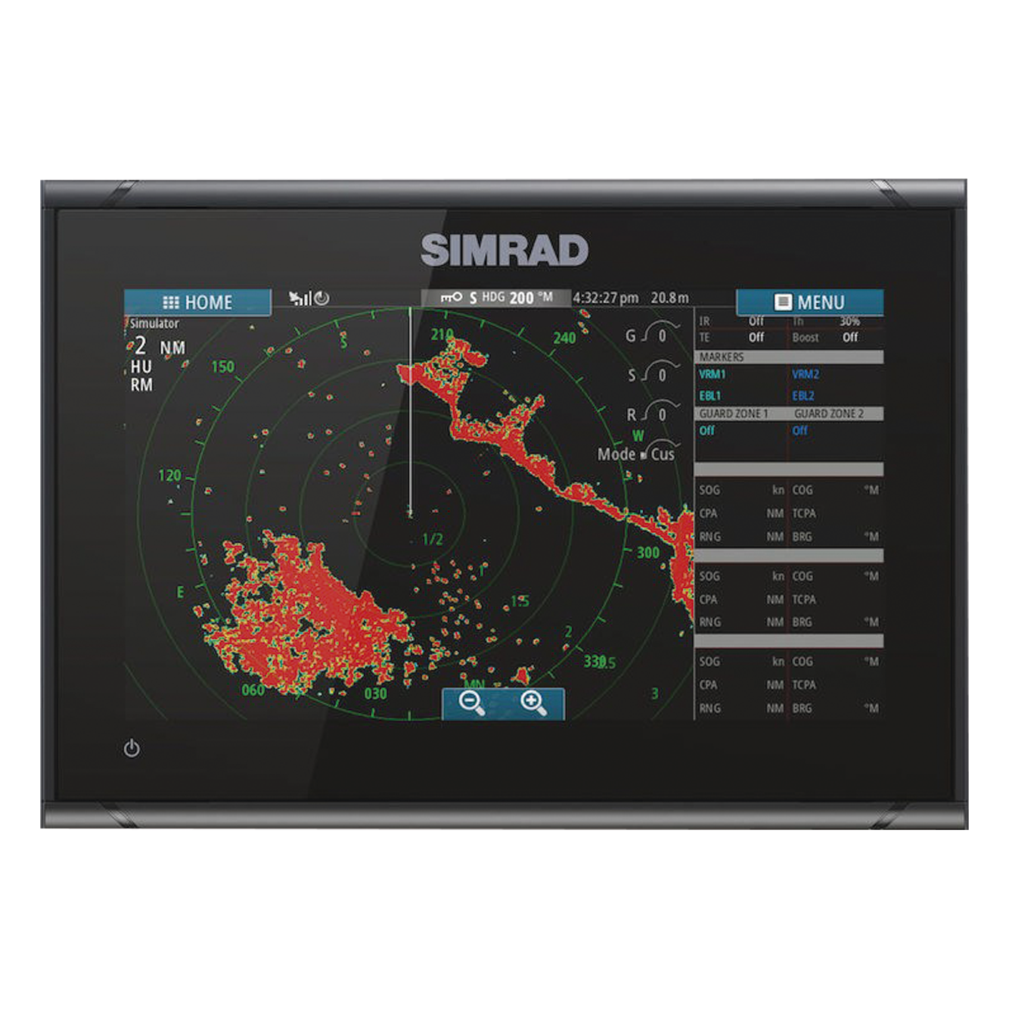 Plotter GPS / Pantalla Táctil 9" / Active Imaging 3 en 1 / Sonar CHIRP con SideScan y DownScan / Radar Halo 360° en 1 s / NMEA 2000 / Wi-Fi / Integración Piloto Automático y Audio