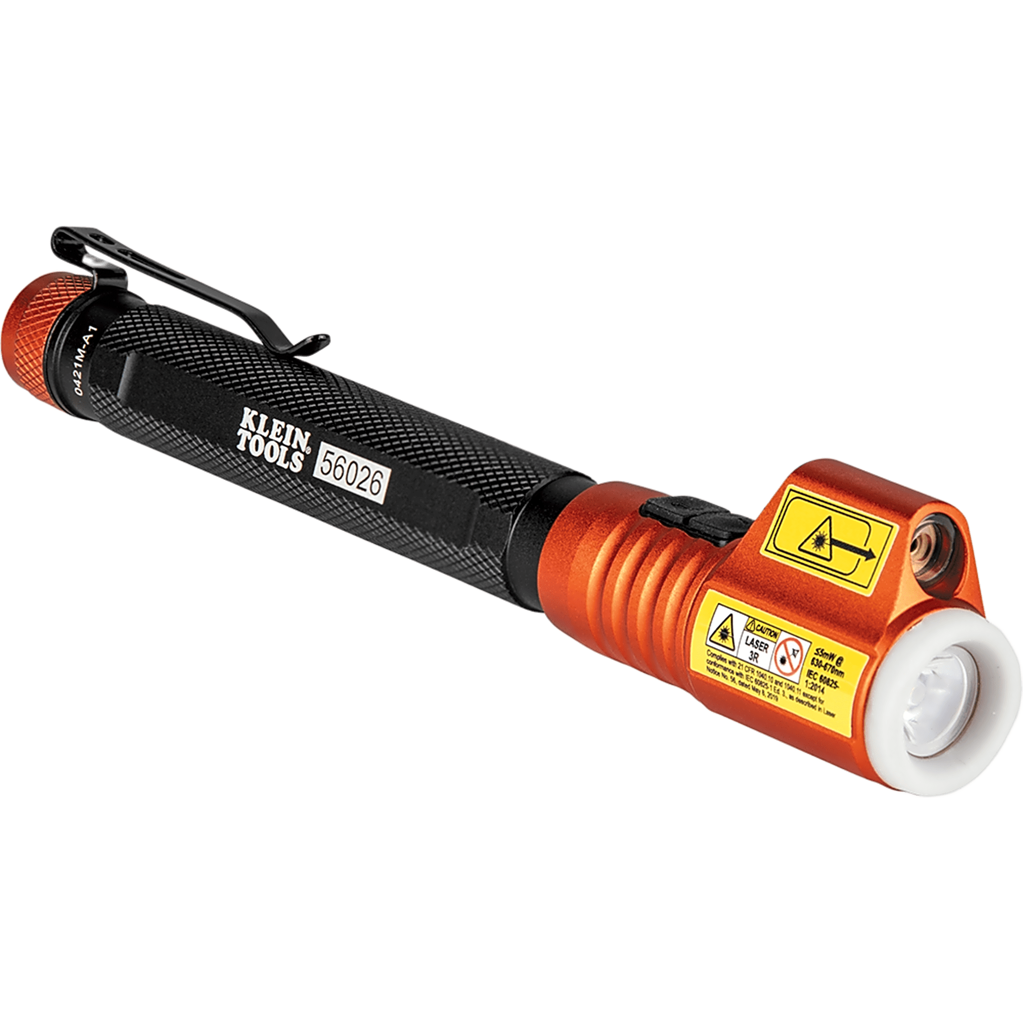 Minilinterna LED / 70 Lúmenes / Láser Rojo Clase 3R / Caídas 3 m (9.8 ft) / Rango -30 a 60 °C / Anillo Fosforescente — KLEIN TOOLS · SKU 560-26R