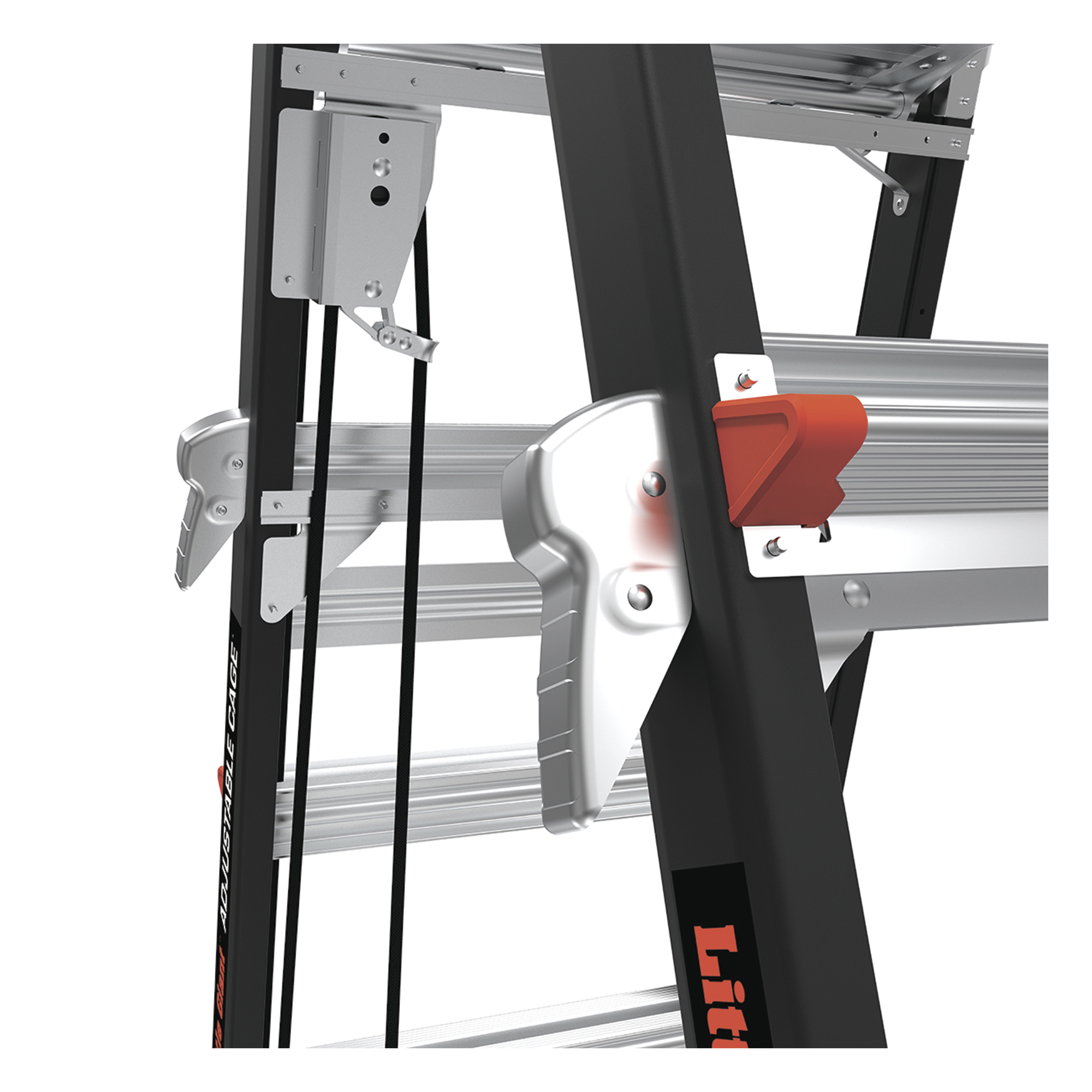 Escalera de Fibra de Vidrio  con Jaula de 8'-14' (2.44 - 4.27 m). Con Ajuste en Ruedas (RATCHET™ Leveler) (SKU:18515-817).