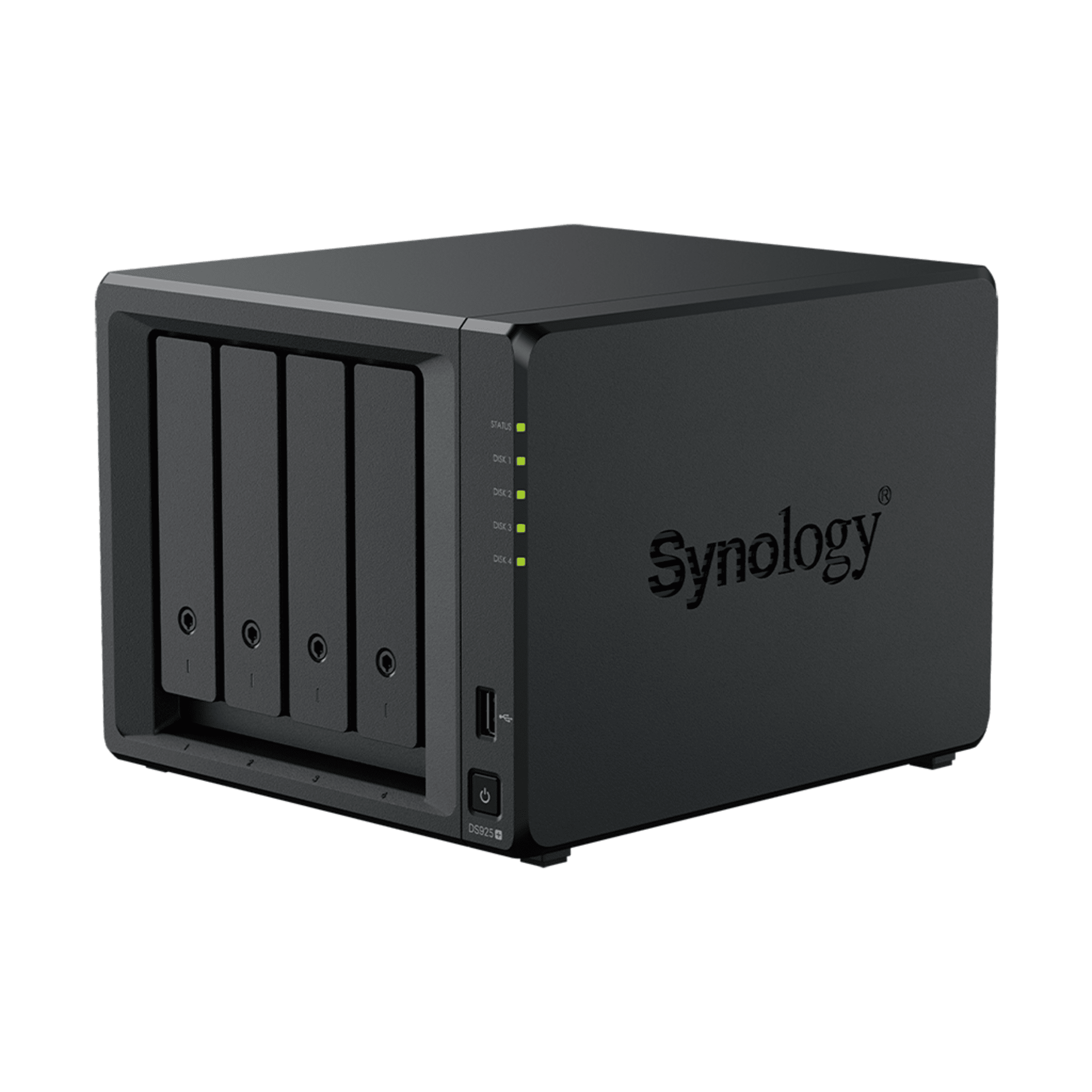 NAS DiskStation DS925+ | 4 Bahías | Expandible a 9 Bahías | 2 Puertos 2.5GbE | 2 Ranuras M.2 NVMe | AMD Ryzen V1500B | 4 GB DDR4 ECC | Hasta 565 MB/s Escritura Secuencial | Compatible con RAID | Synology DSM.