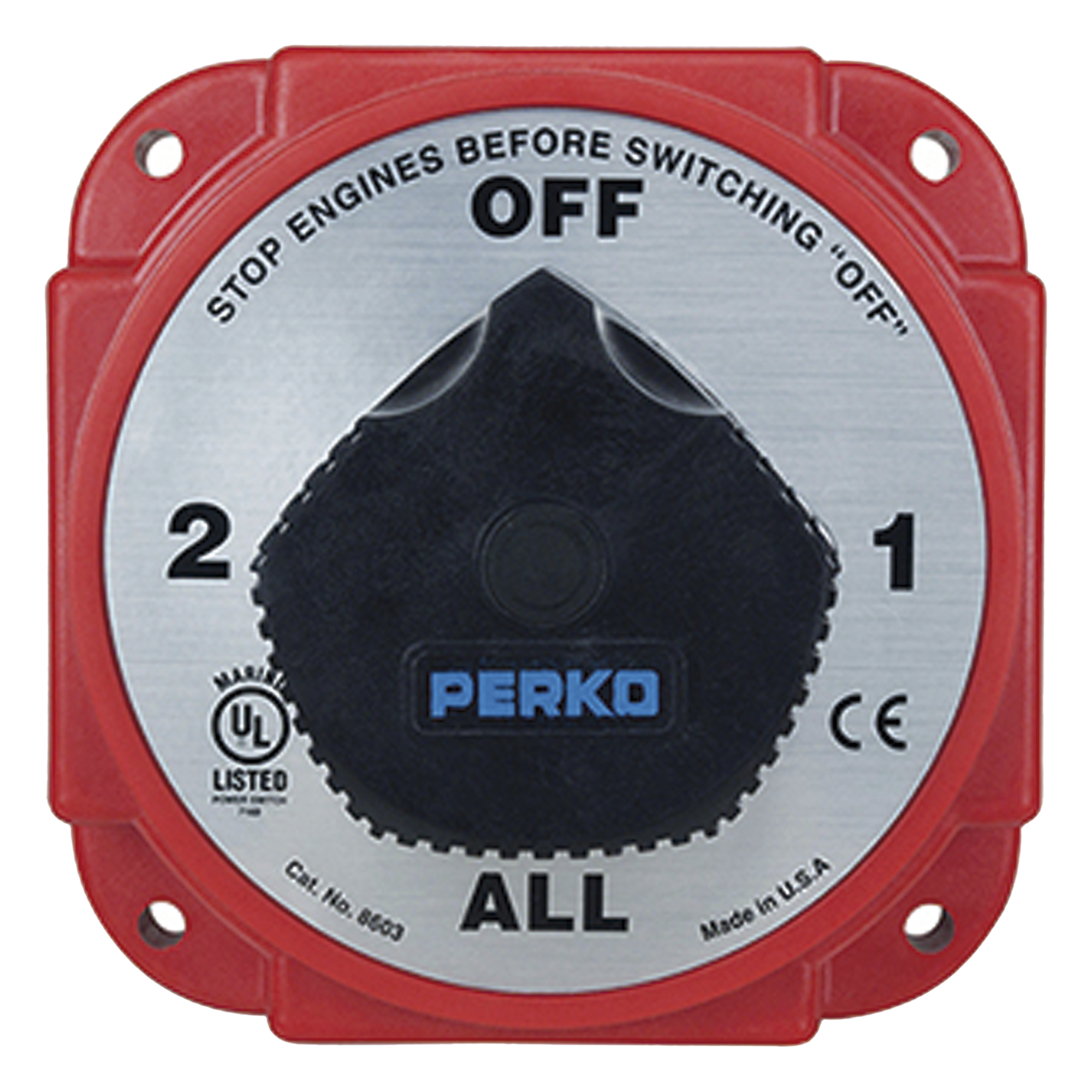 Switch Selector de Batería y Alternador / 380 A Continuos / 850 A Intermitentes / 6-32 VCD / Ignición Protegida / 5.25 Pulgadas — PERKO · SKU 8603DP