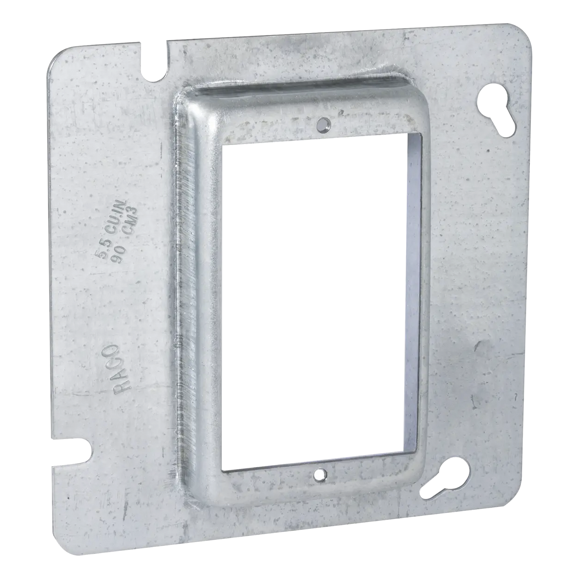 Sobretapa Cuadrada / Acero Galvanizado / 4.688 in x 4.688 in / Realce 0.75 in / UL Listed — RACO · SKU HUB-838